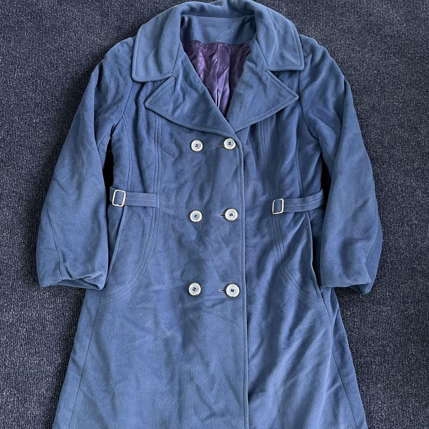 Doublet VINTAGE Susan Lynn Coat Womens M Blue Suede Cloth Double Breasted Belted Shoestring Detail Size M / US 6-8 / IT 42-44 - 2 Thumbnail