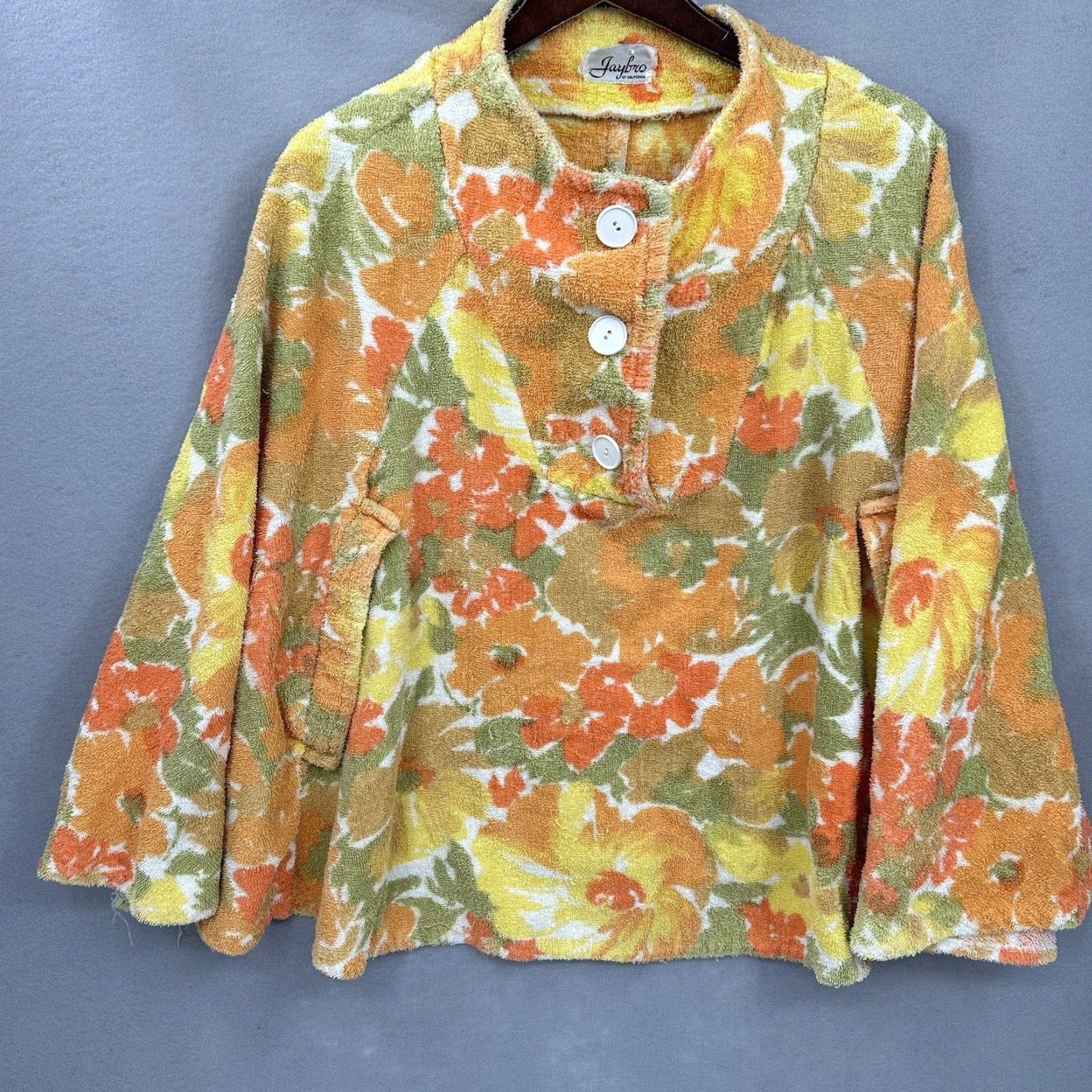 Etro VINTAGE Jaybro Cotton Terrycloth Poncho Orange Flower Casual 1970s Hippy One Size Womens Size ONE SIZE - 2 Thumbnail
