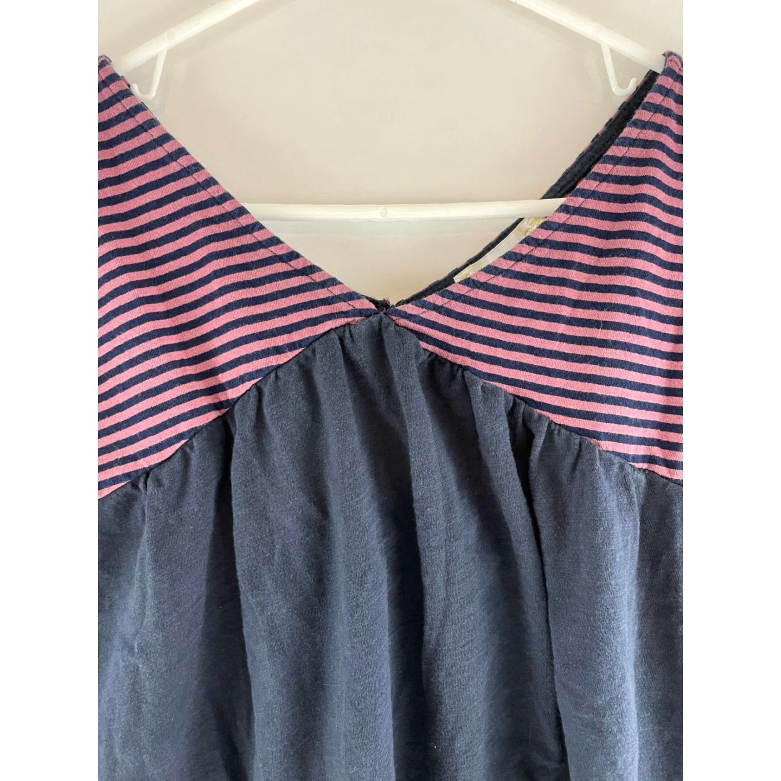 Vintage Suzanne Betro Weekend T Shirt Women's L Navy Blue Pink Striped V-neck Slv Size L / US 10 / IT 46 - 3 Thumbnail