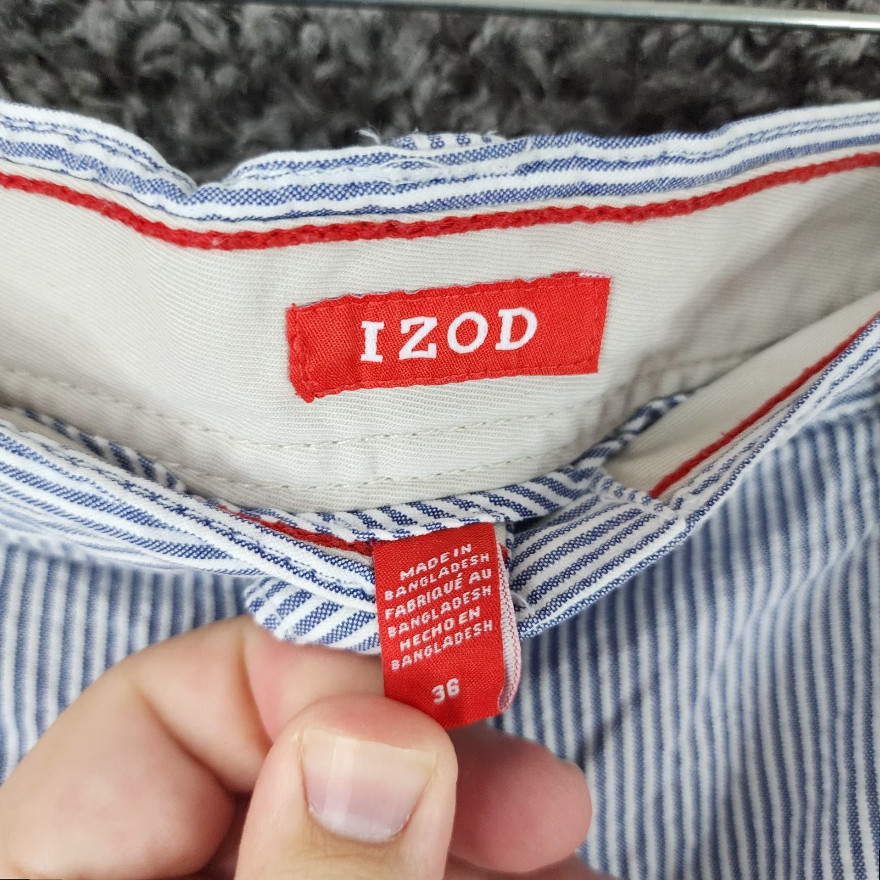 Izod IZOD Men's Shorts Chino 36 Blue White Striped Cotton 100% Mens Size US 36 / EU 52 - 2 Thumbnail