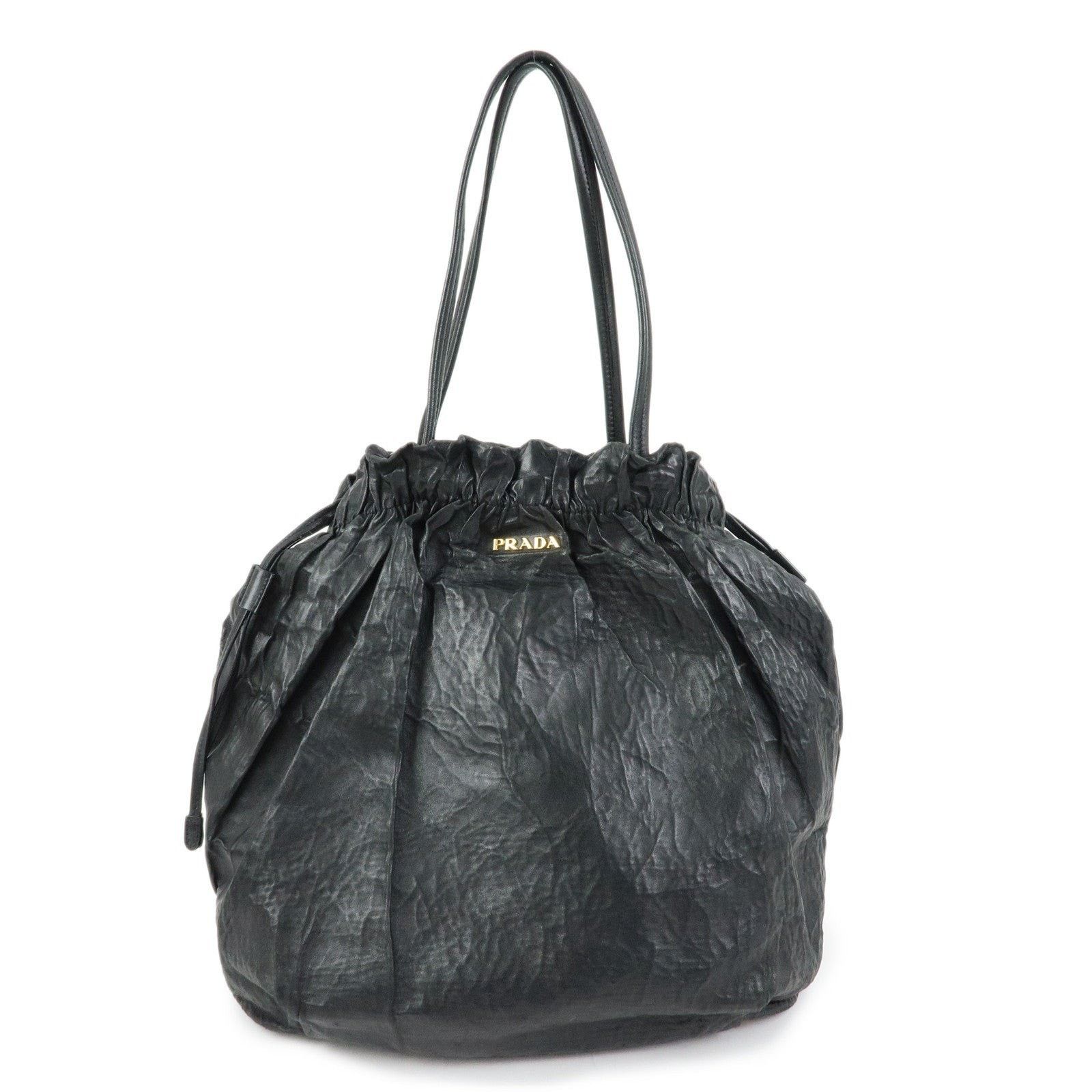 Prada Prada Drawstring Leather Bucket Bag Black Size ONE SIZE - 1 Thumbnail
