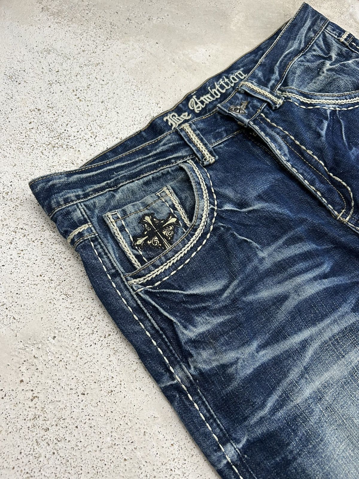 Le Grande Bleu (L.G.B.) Baggy Embroidered Jeans Be Ambition Brand Design Cross Patch Size US 34 / EU 50 - 8 Thumbnail