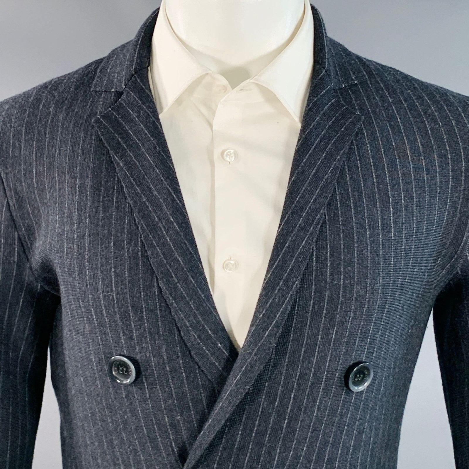 Emporio Armani AND OF OUTSIDERS Charcoal Breasted Notch Lapel Coat Size 36R - 2 Thumbnail