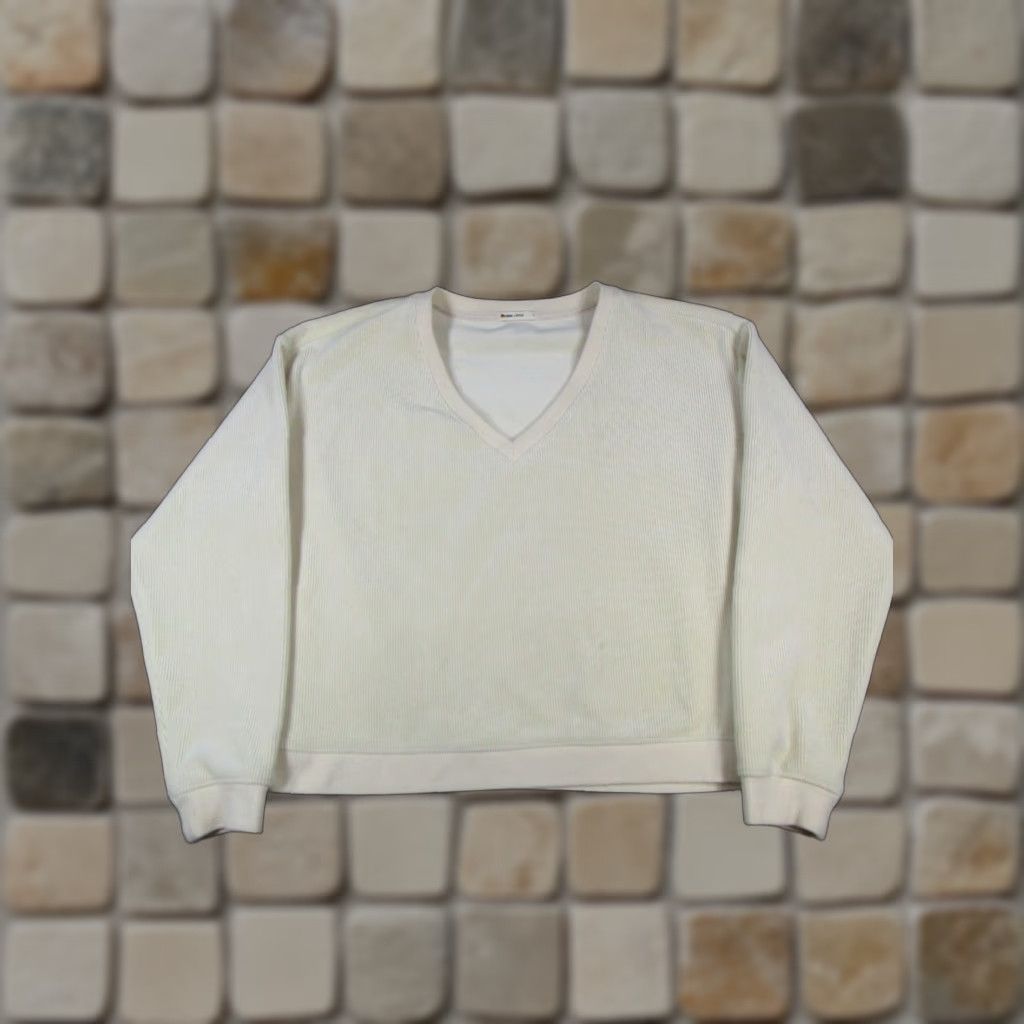 Marine Layer Marine Layer Sweater Womens L Ivory Ribbed Knit Pullover V-Neck Size L / US 10 / IT 46 - 1 Thumbnail