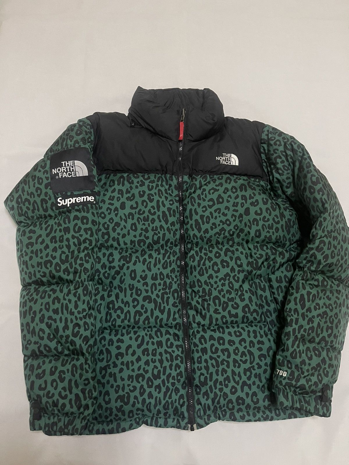 Pre-owned Supreme X The North Face Supreme Tnf North Face 11fw Green Leopard Nuptse Jacket Xl