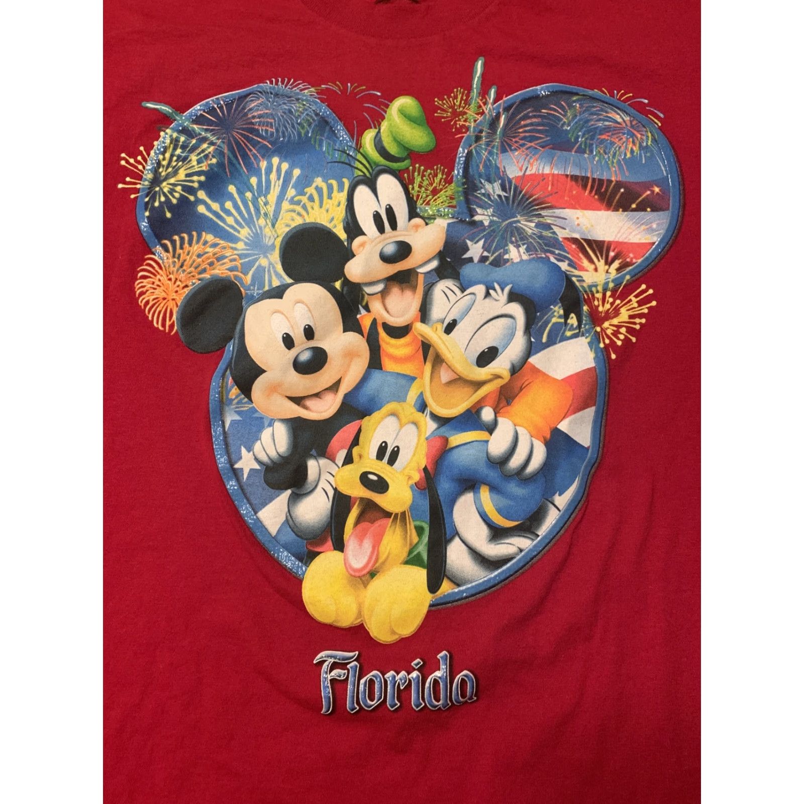 Disney VINTAGE? Disney T-Shirt Florida Mickey Goofy Donald Pluto Fireworks Souvenir Red Shirt Adult XL Disney Graphic Tee Mens 2020s Size US XL / EU 56 / 4 - 2 Thumbnail