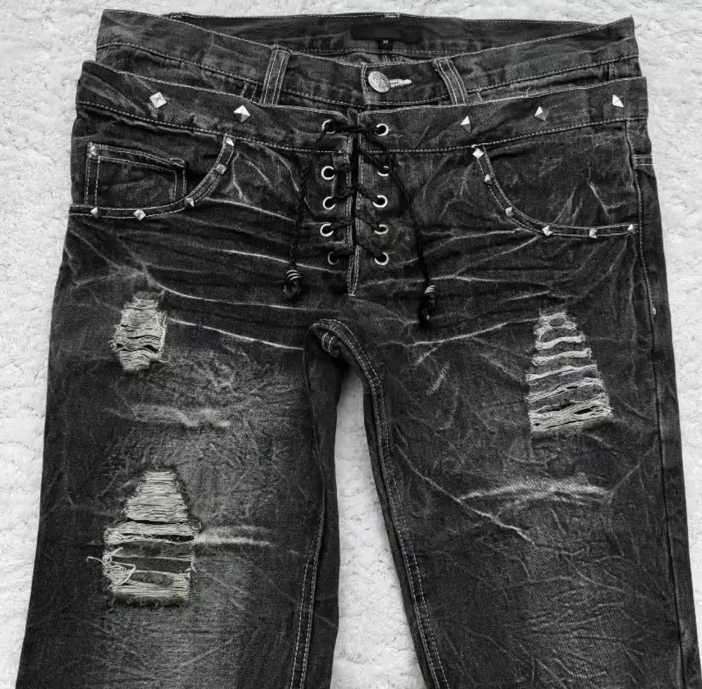 Denime × Vintage Y2K Washed Jeans Micro Flared Double Waisted Lace Up Pants Size US 37 - 2 Thumbnail