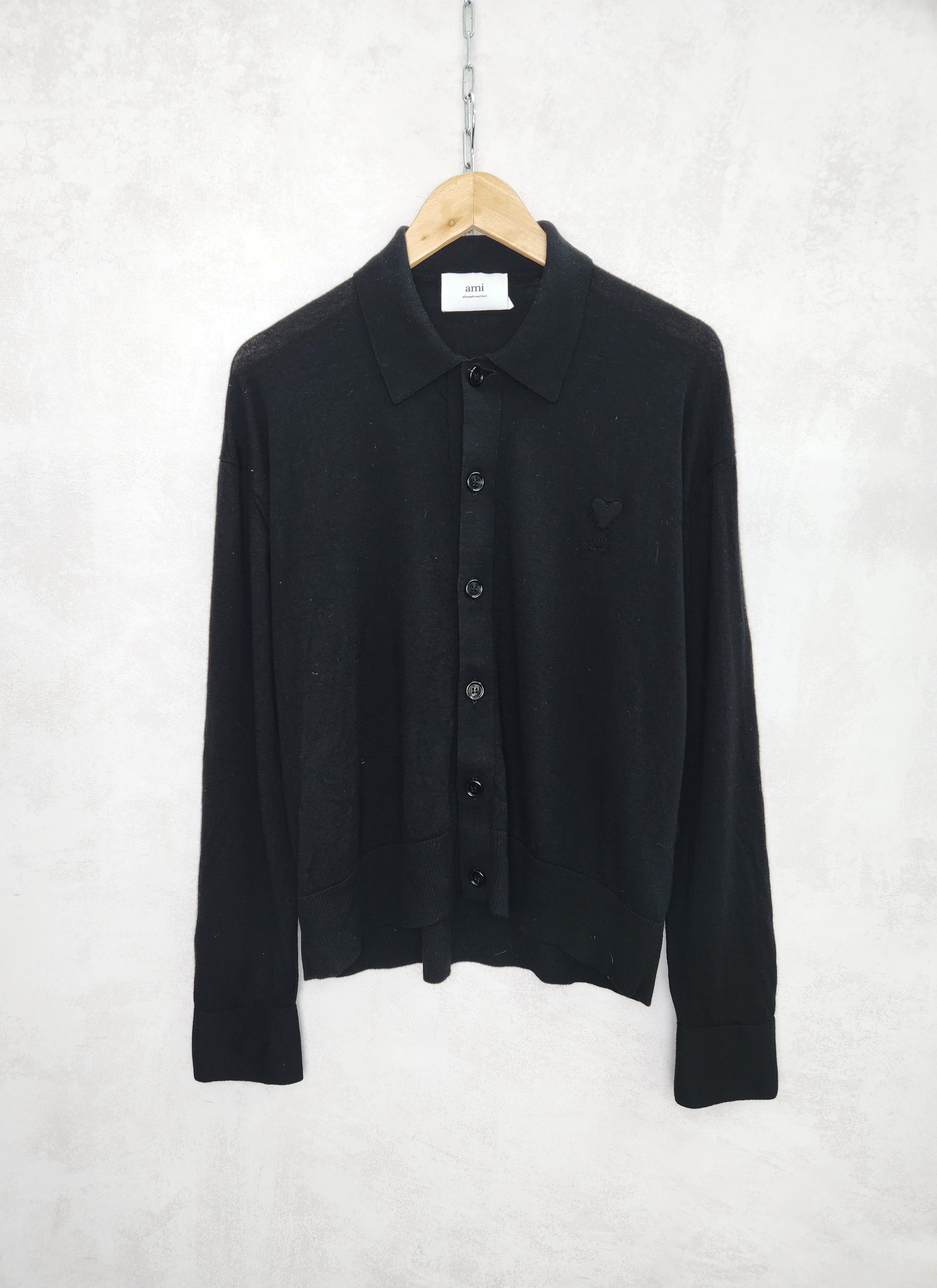 Ami black cardigan button ups black logo merino wool