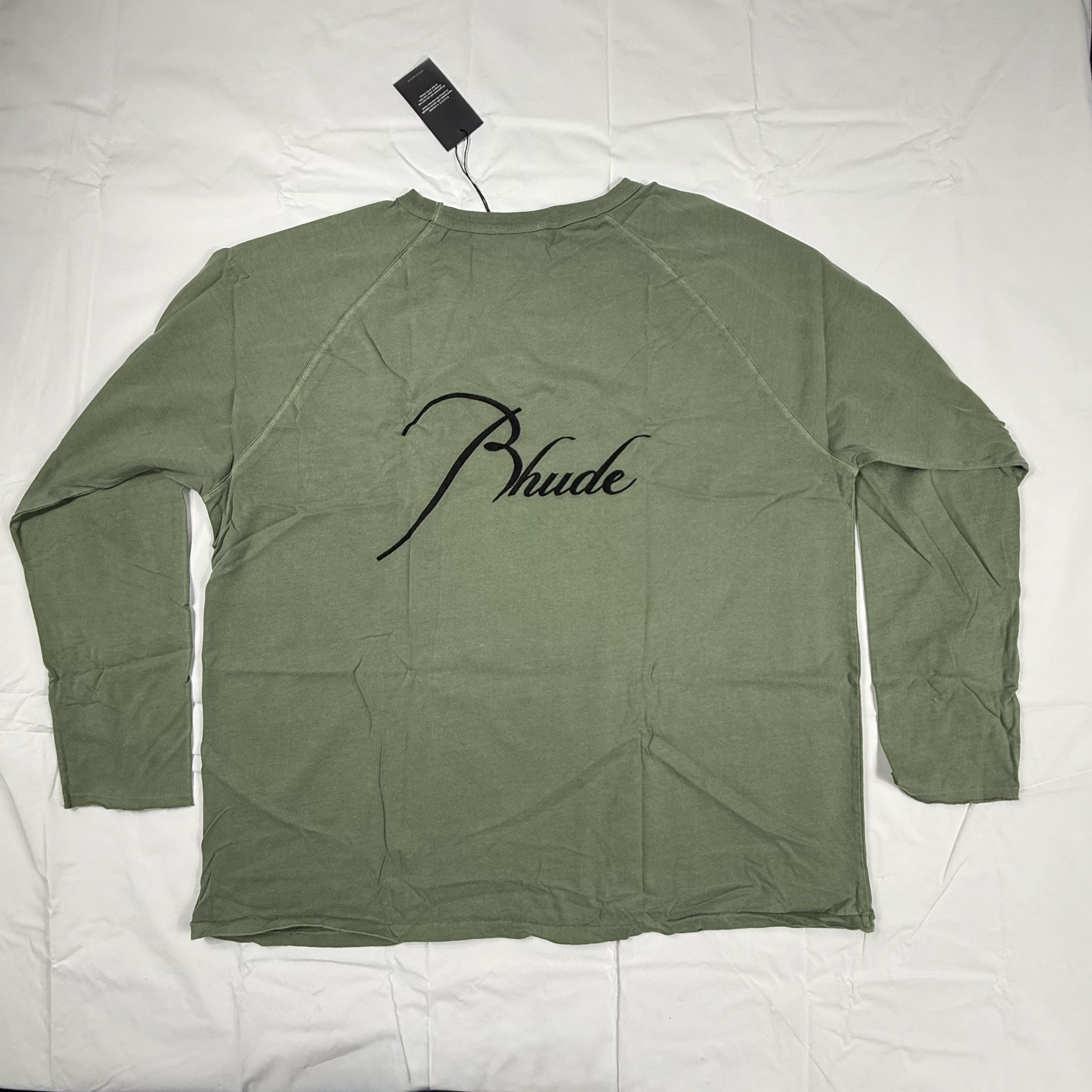 Rhude Rhude Script Logo Long Sleeve T-Shirt Olive Green Mens 2XL Size US XXL / EU 58 / 5 - 1 Thumbnail