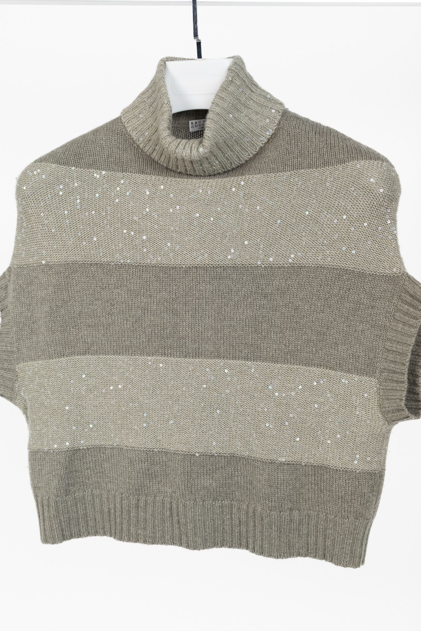 Brunello Cucinelli Grey Cashmere Sequin Turtleneck Sweater