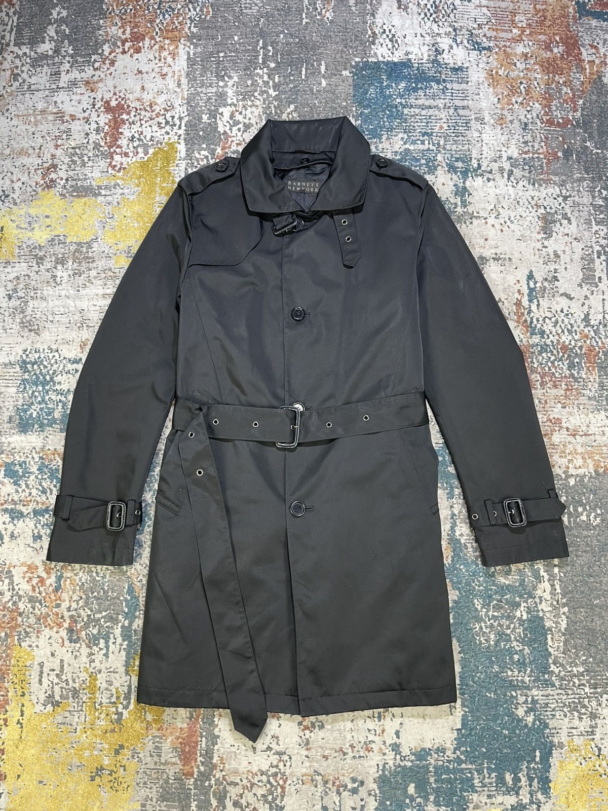 Barneys New York Berneys New York Mafia Black Belted Trench Coat Size US M / EU 48-50 / 2 - 14 Thumbnail