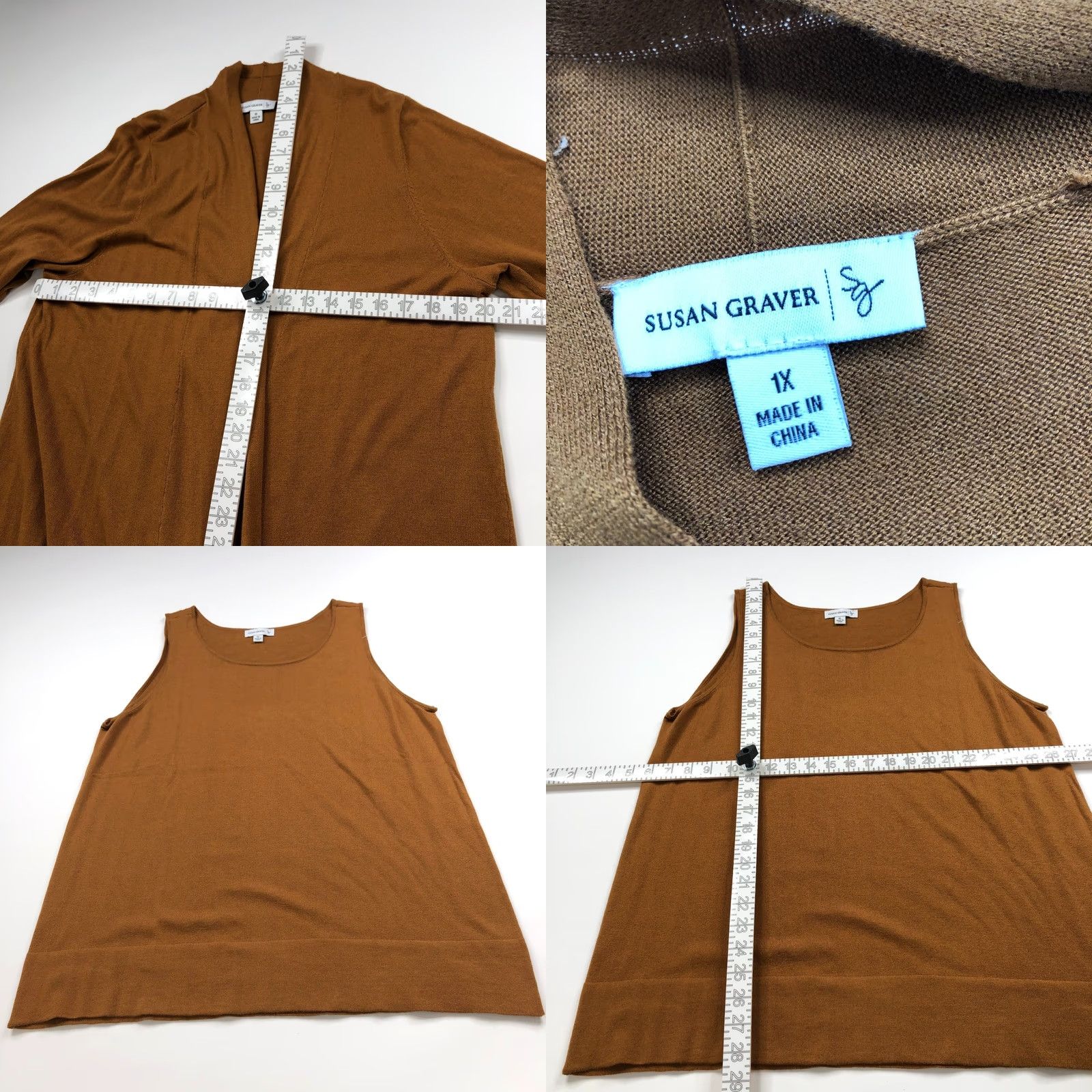 Vintage Susan Graver Cardigan Tank Top Sweater 2 Pc Set XL 1X Orange Brown Womens Knit Pullover Jacket Size XL / US 12-14 / IT 48-50 - 8 Thumbnail