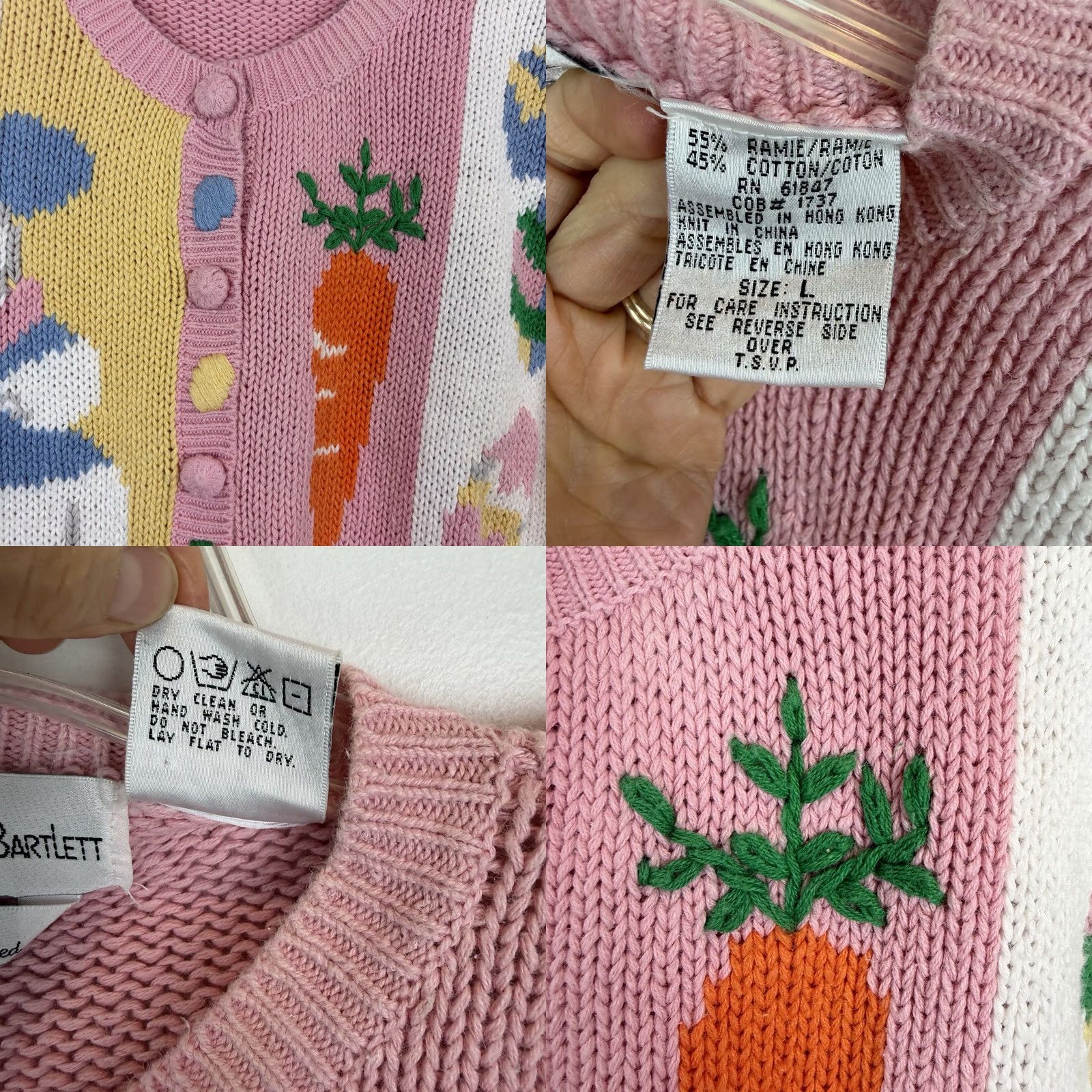 Pinko VINTAGE Alexandra Bartlett Easter Sweater Womens Large Cardigan Pink Bunny Eggs Read Size L / US 10 / IT 46 - 8 Thumbnail