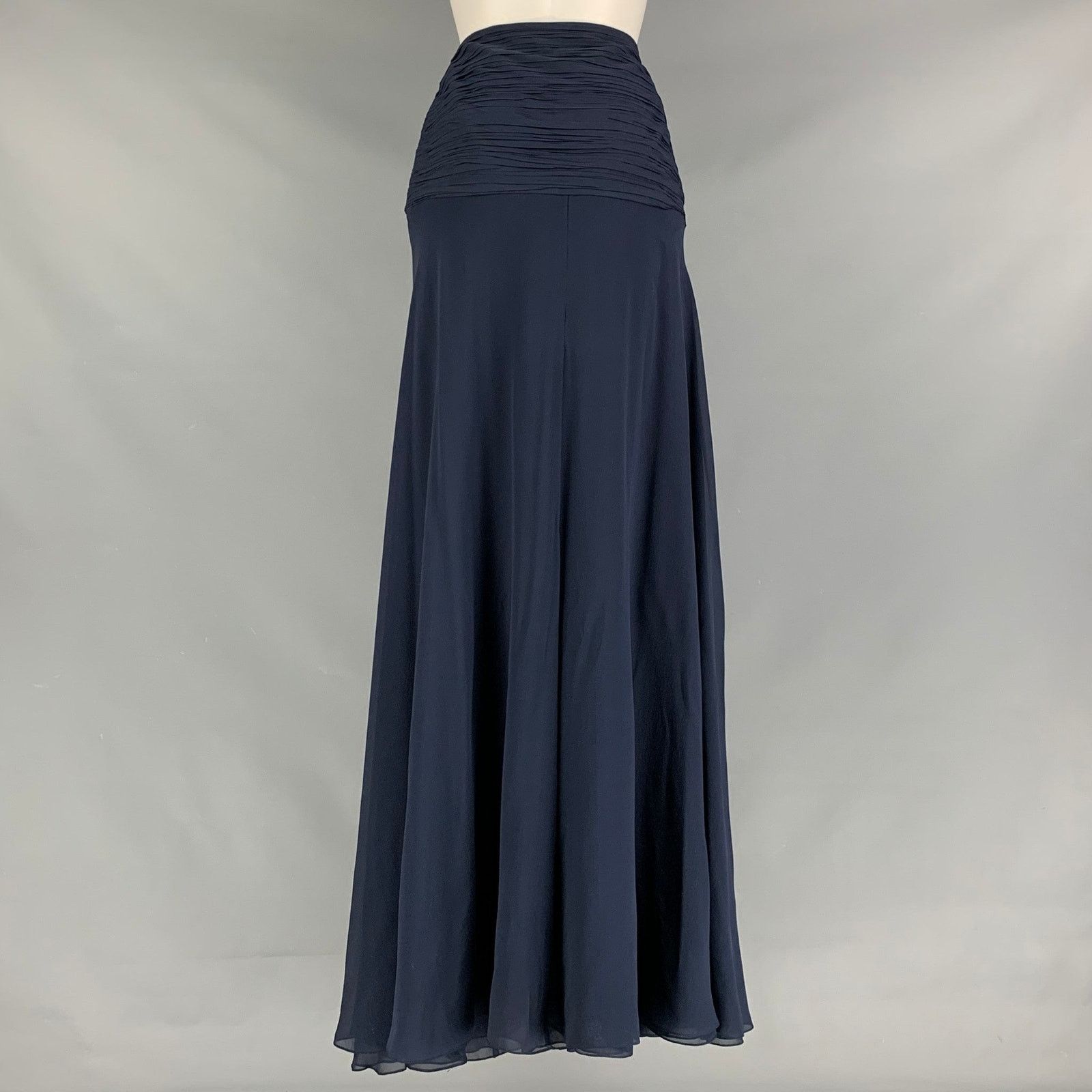 Ralph Lauren RALPH LAUREN Size 6 Navy Silk Solid Slits Long Skirt Size 28" / US 6 / IT 42 - 2 Thumbnail