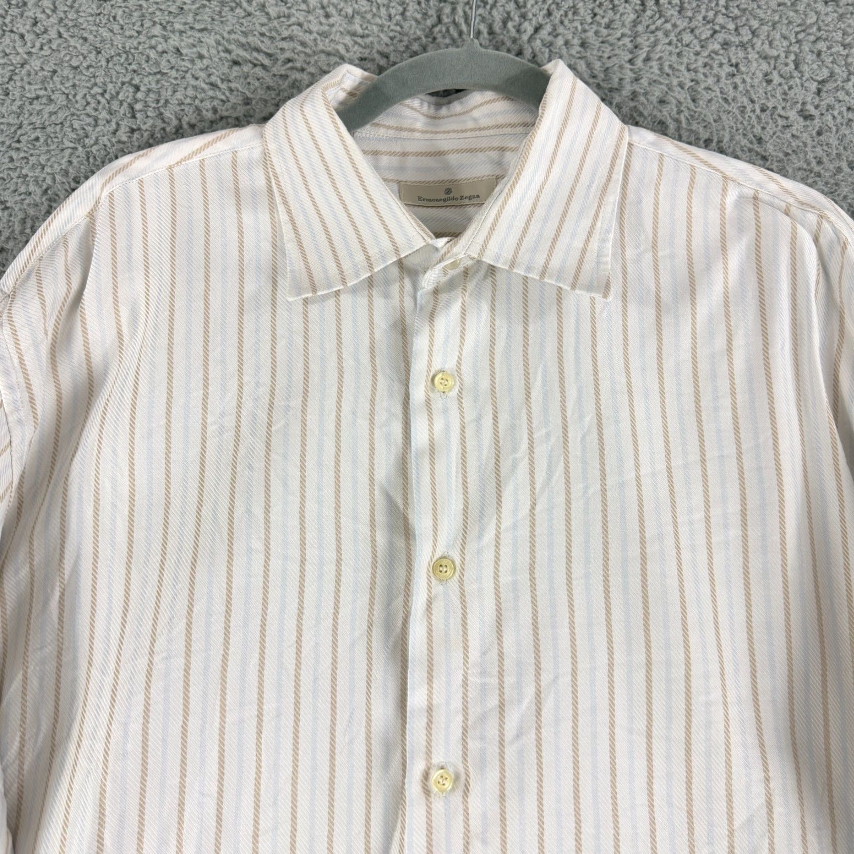 Ermenegildo Zegna Ermenegildo Zegna Dress Shirt Mens XL White Stripe 100% Cotton Long Sleeve Dress Shirt Mens XL White Stripe 100% Cotton Long Sleeve Size 46R - 2 Thumbnail