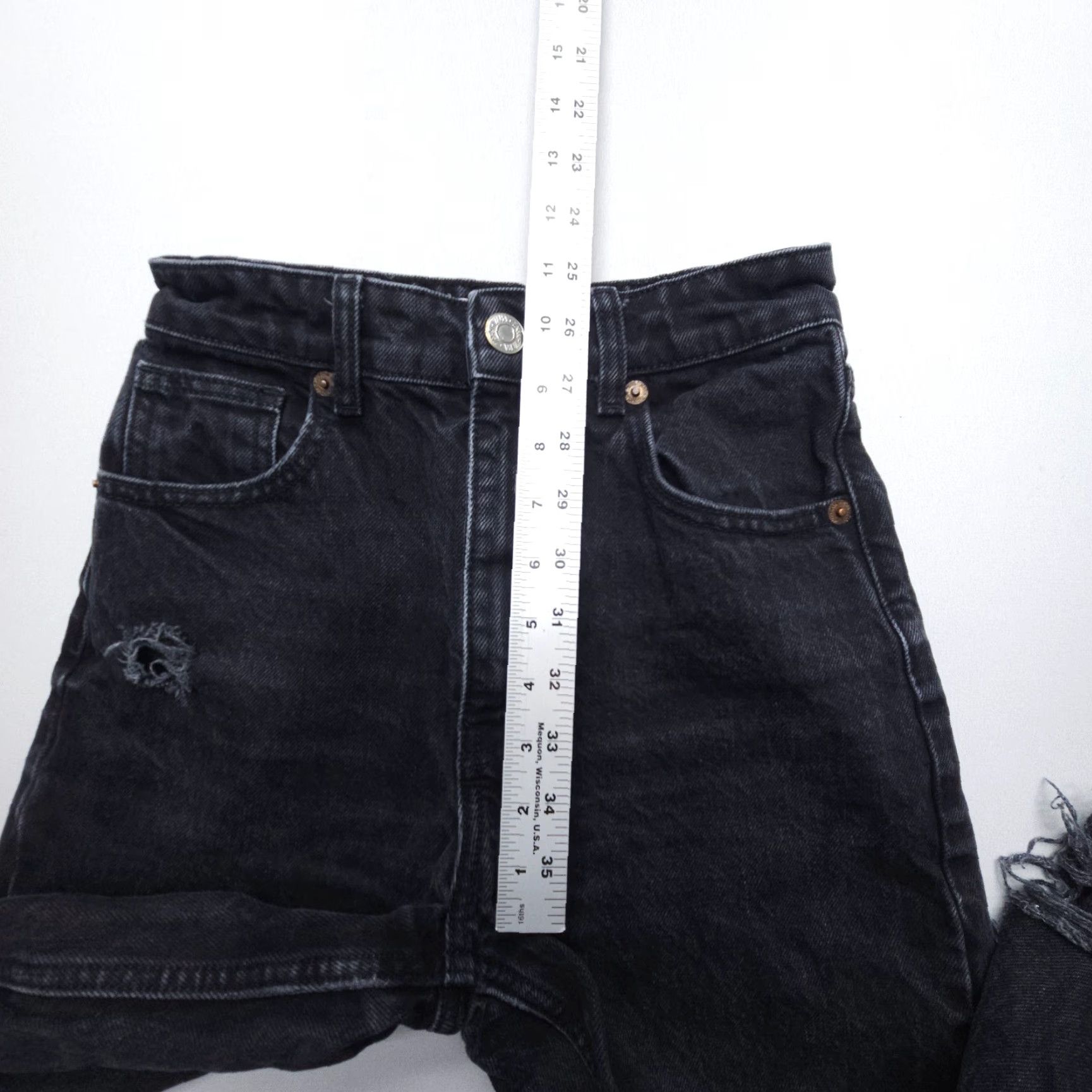 Zara Zara Jeans Womens 2 Black Distressed High Rise 5-Pocket Grunge American Size 26" / US 2 / IT 38 - 6 Thumbnail
