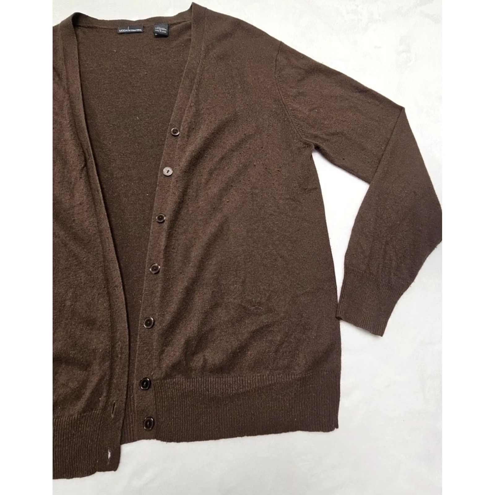Vintage Moda International Cardigan Women’s Large Chocolate Brown Silk Cashmere Blend Crew Neck Button Front Solid Brown Vintage No Size L / US 10 / IT 46 - 4 Thumbnail