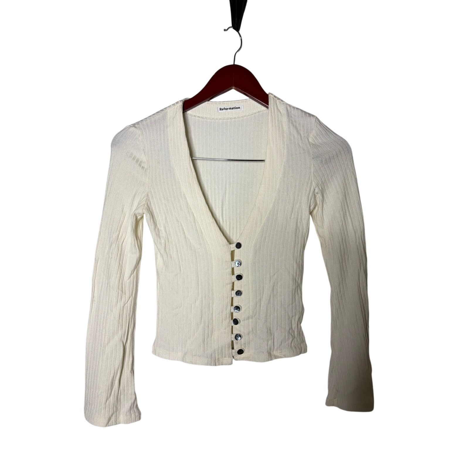 Reformation Reformation Gellar Knit Crop Top Ivory XS Size XS / US 0-2 / IT 36-38 - 1 Thumbnail