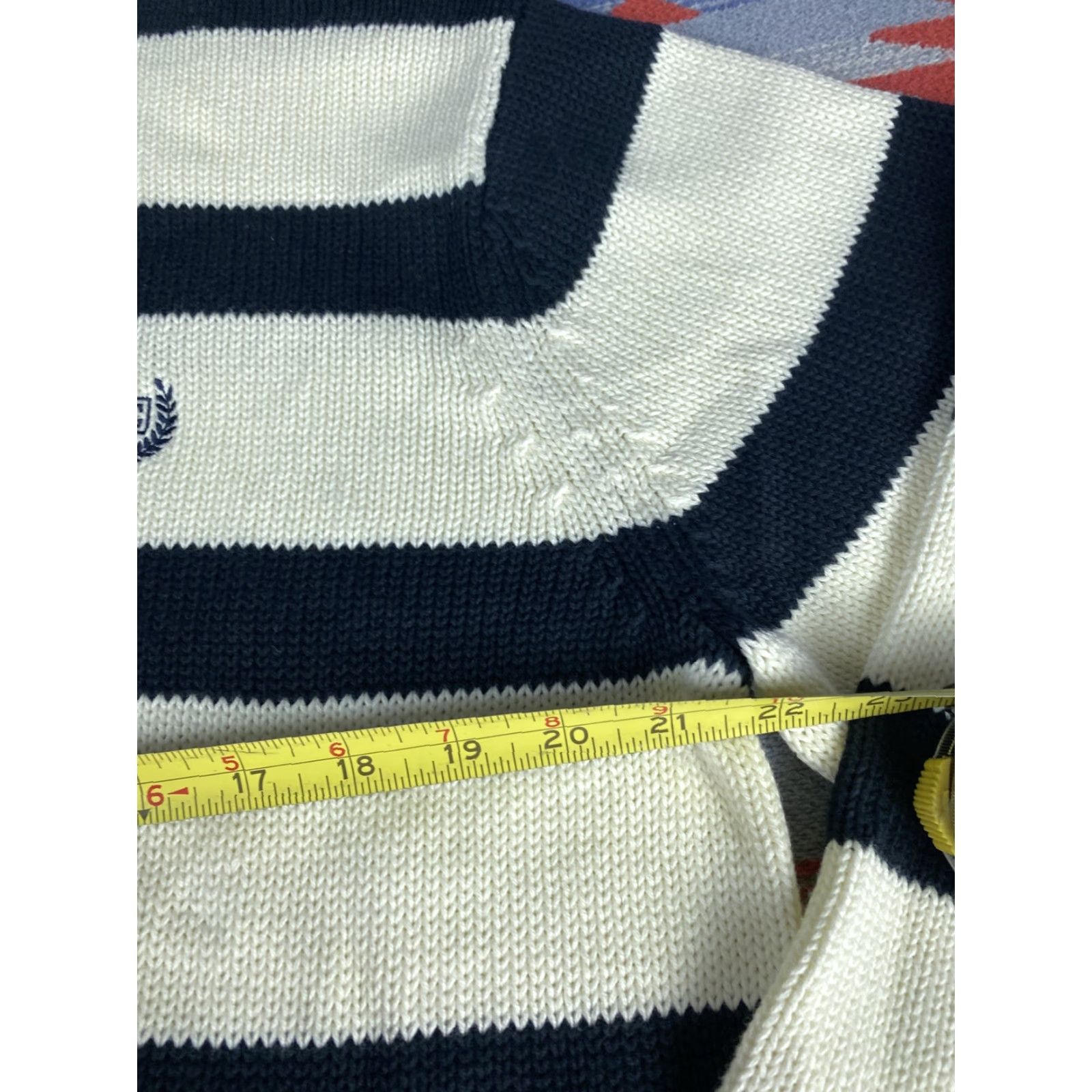 Chaps Chaps Ralph Lauren Sweater 1/4 Zip Knit Mens Striped Blue White L Men Size US L / EU 52-54 / 3 - 6 Thumbnail