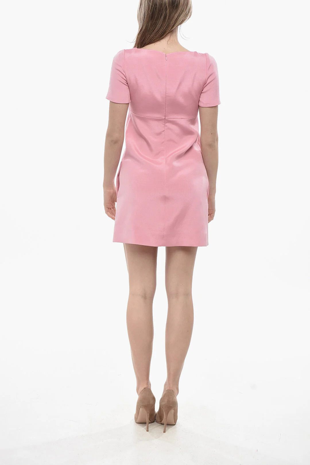Valentino og1mm0426 Short-Sleeved Silk-Blend Sheath Dress in Pink Size XS / US 0-2 / IT 36-38 - 2 Thumbnail
