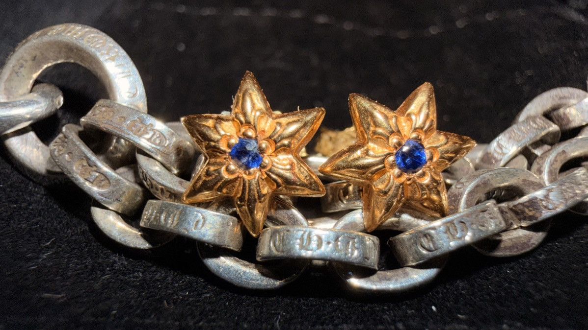 Chrome Hearts Chrome Hearts 22k Gold + Blue Sapphire Star Stud Earrings Size ONE SIZE - 3 Thumbnail