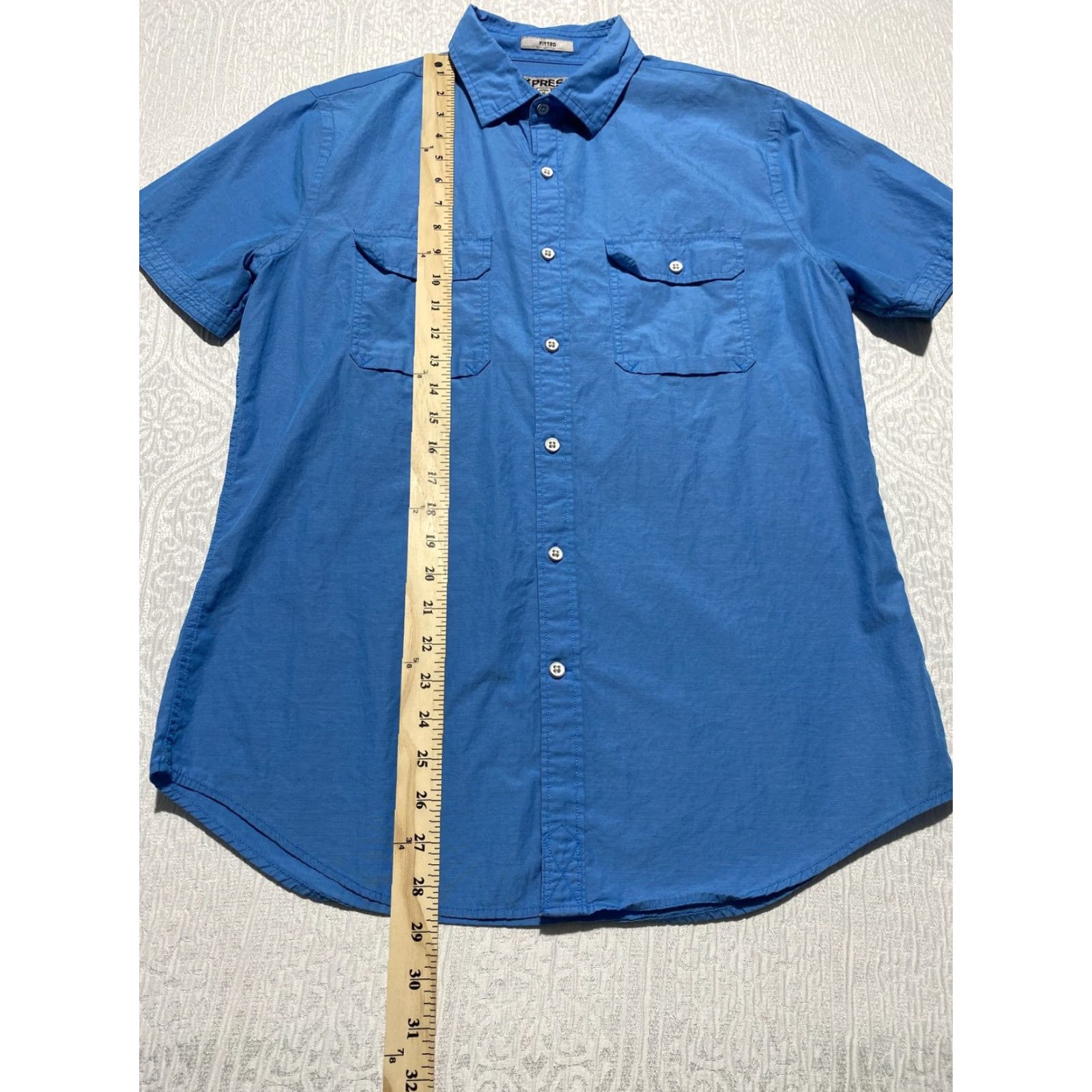Express Express Shirt Mens Medium Blue Fitted Short Sleeve Button Front Cotton Casual Size US M / EU 48-50 / 2 - 6 Thumbnail