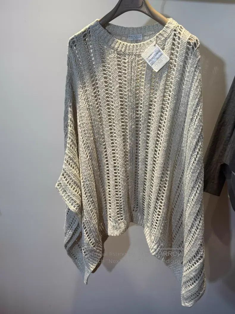 Brunello Cucinelli Brunello Cucinelli Off-white sheer sequin knitted cloak Size S / US 4 / IT 40 - 1 Thumbnail
