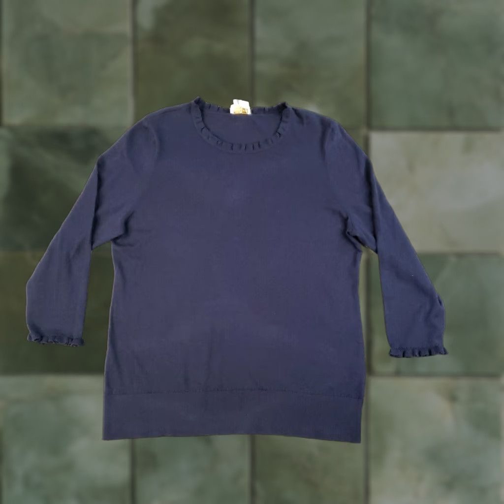 Vintage Kate Spade New York Lightweight Blue Sweater Women XL 3/4 Sleeve Ruffle Pullover Designer Preppy Size XL / US 12-14 / IT 48-50 - 1 Thumbnail