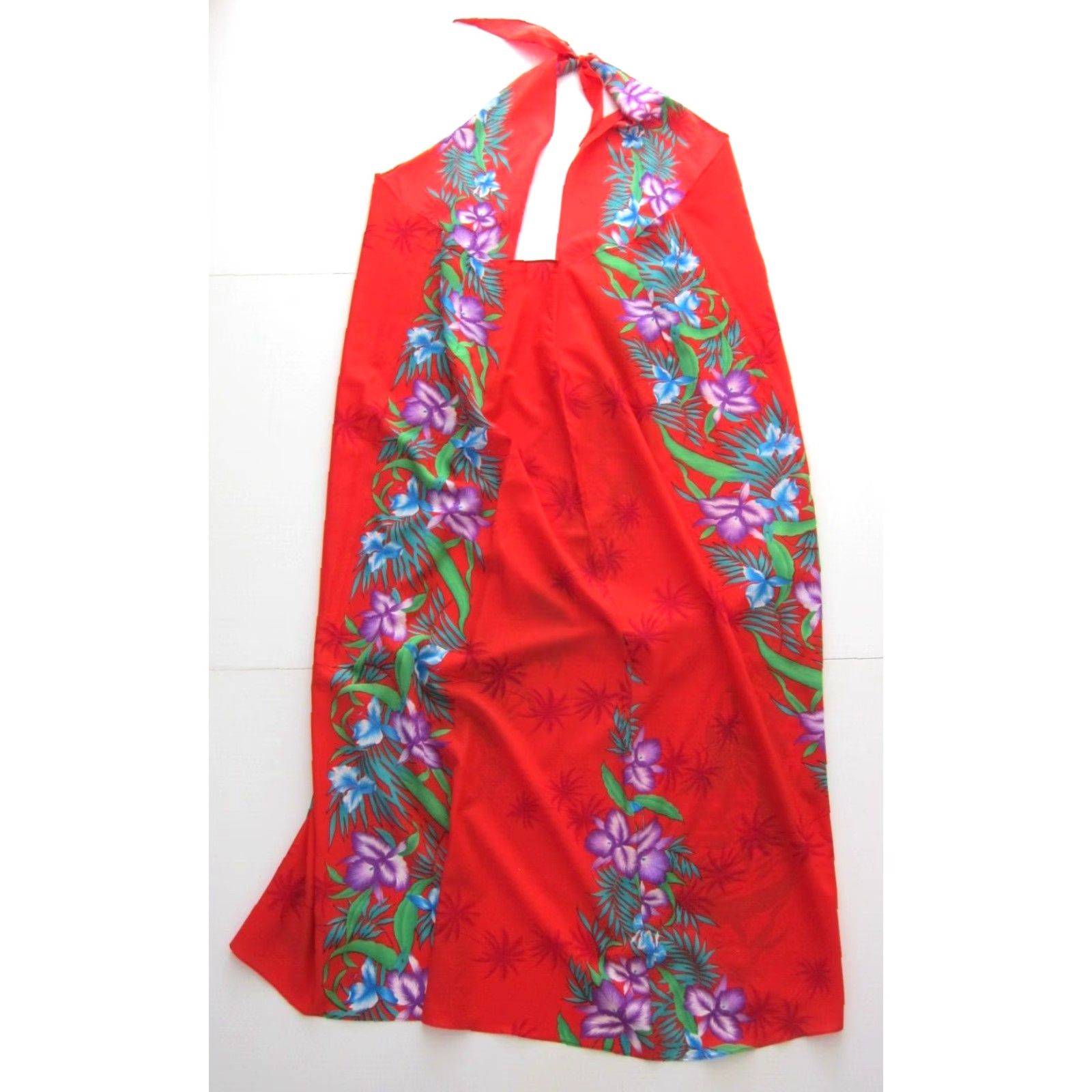 Vintage Vtg Helena's Red Green Purple Hawaiian Floral Long Sarong Wrap Maxi Dress M-L Size M / US 6-8 / IT 42-44 - 2 Thumbnail