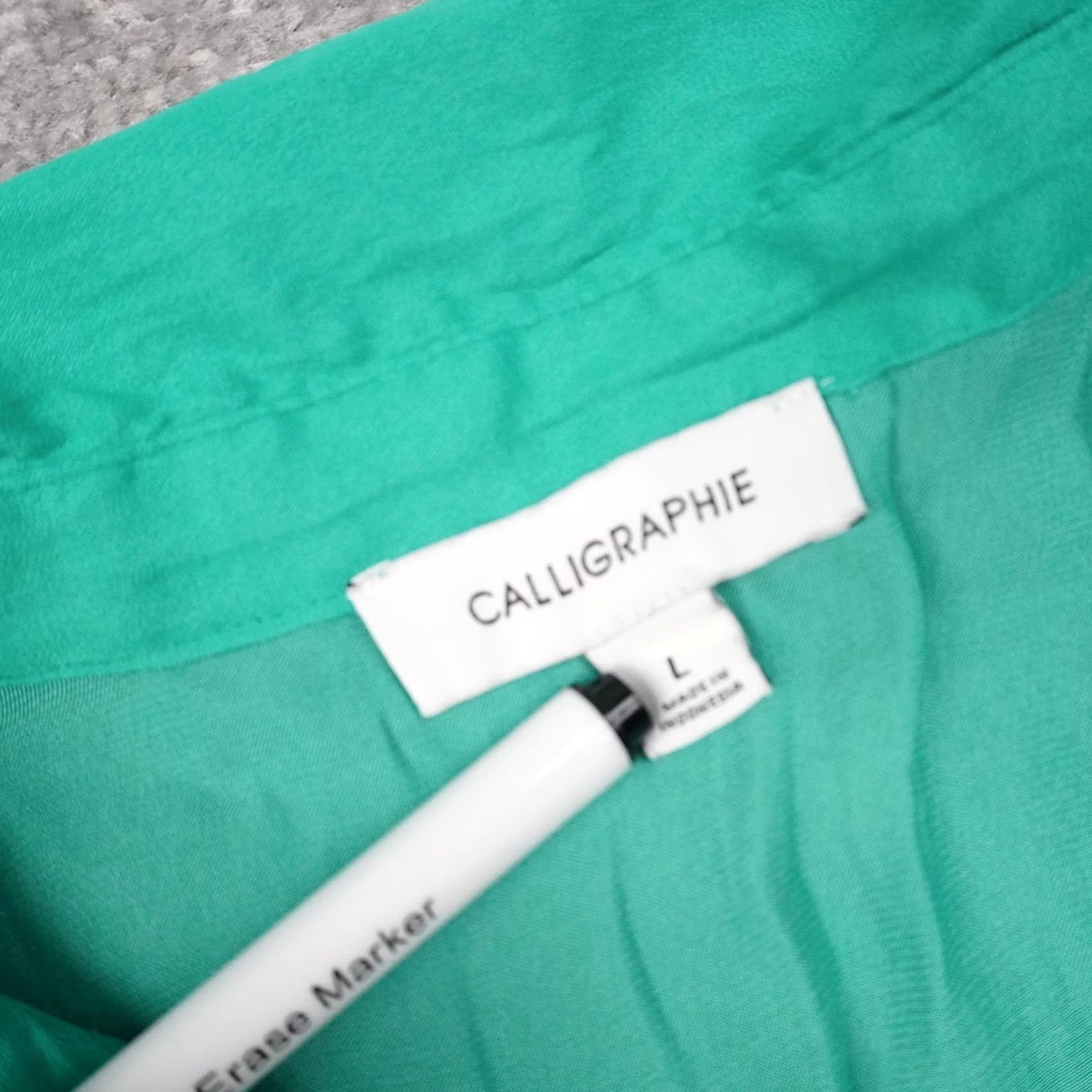 Vintage Calligraphie Blouse Womens Large Green Long Sleeve V Neck Flowy Tunic Size L / US 10 / IT 46 - 5 Thumbnail
