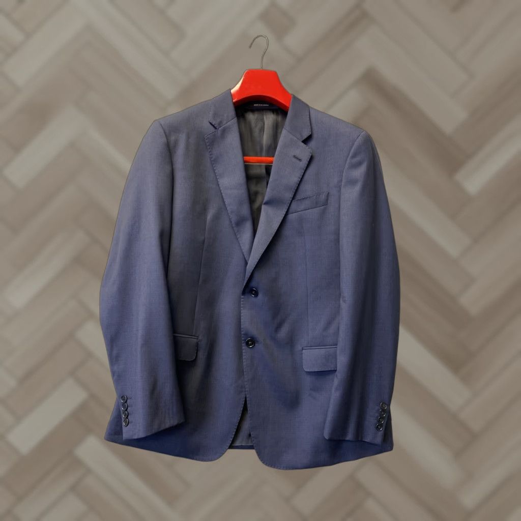 Emporio Armani VINTAGE Emporio Armani G-Line Navy Blue Wool Suit Jacket 45R Pants 35x32 2-Piece Mens Slim Notch Lapel Two Button Flat Front Double-Vented Size 48R - 1 Thumbnail