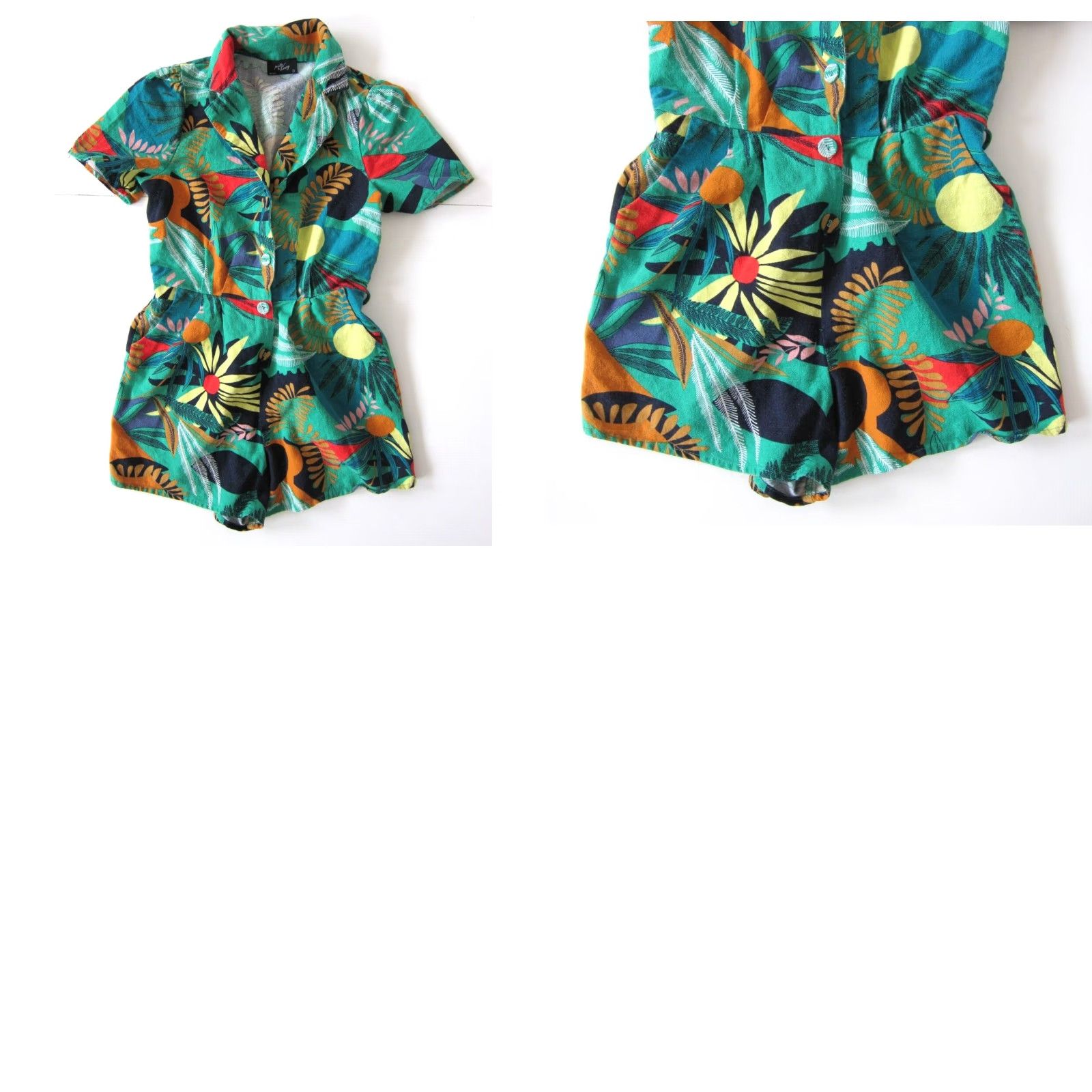 Vintage Milk & Honey Linen Green Romper Shorts Pocket Button Down Small Womens Size 28" / US 6 / IT 42 - 8 Thumbnail