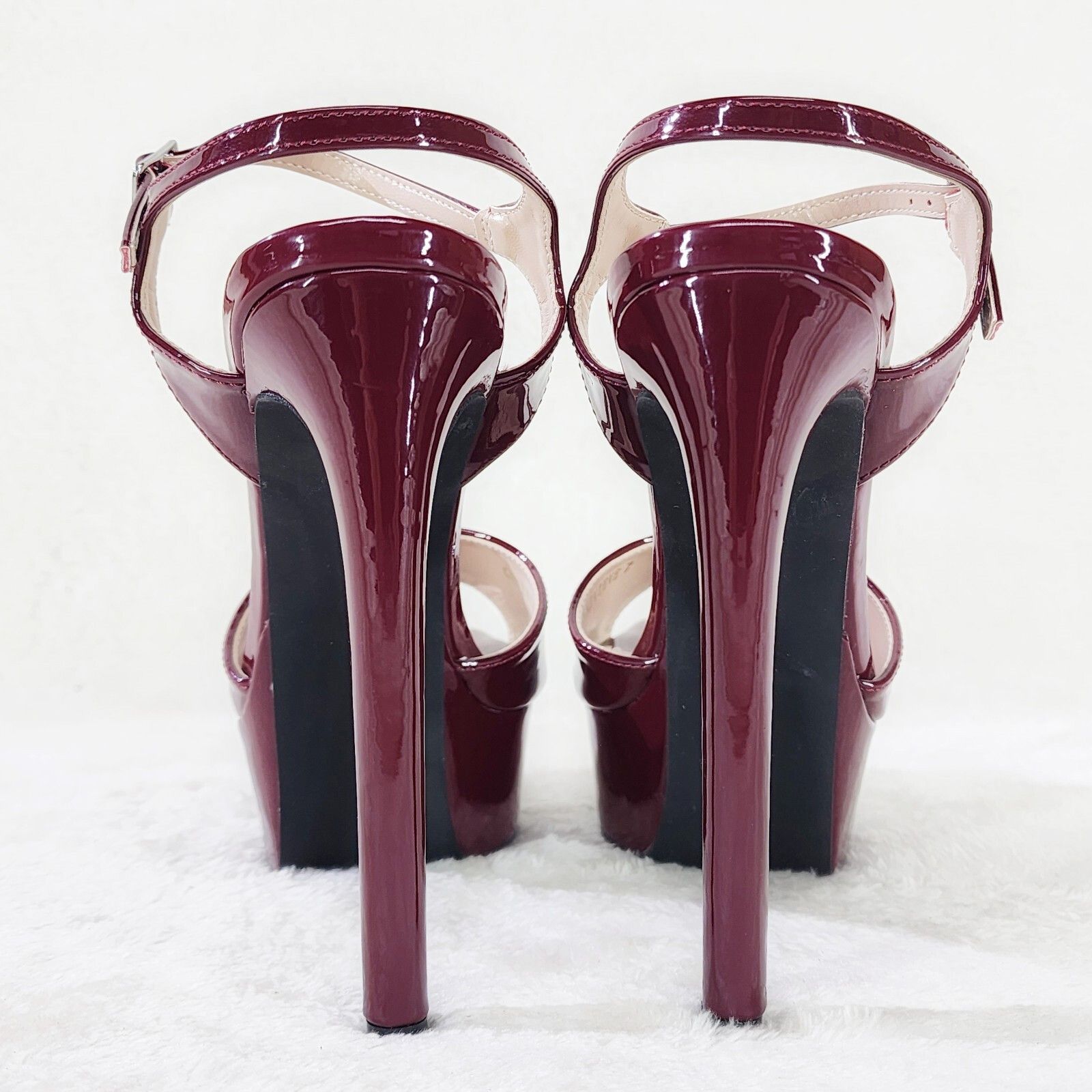 Other Gwen Glossy Burgundy Red Patent Platform Open Toe 6" Stilett Size US 6 / IT 36 - 4 Thumbnail