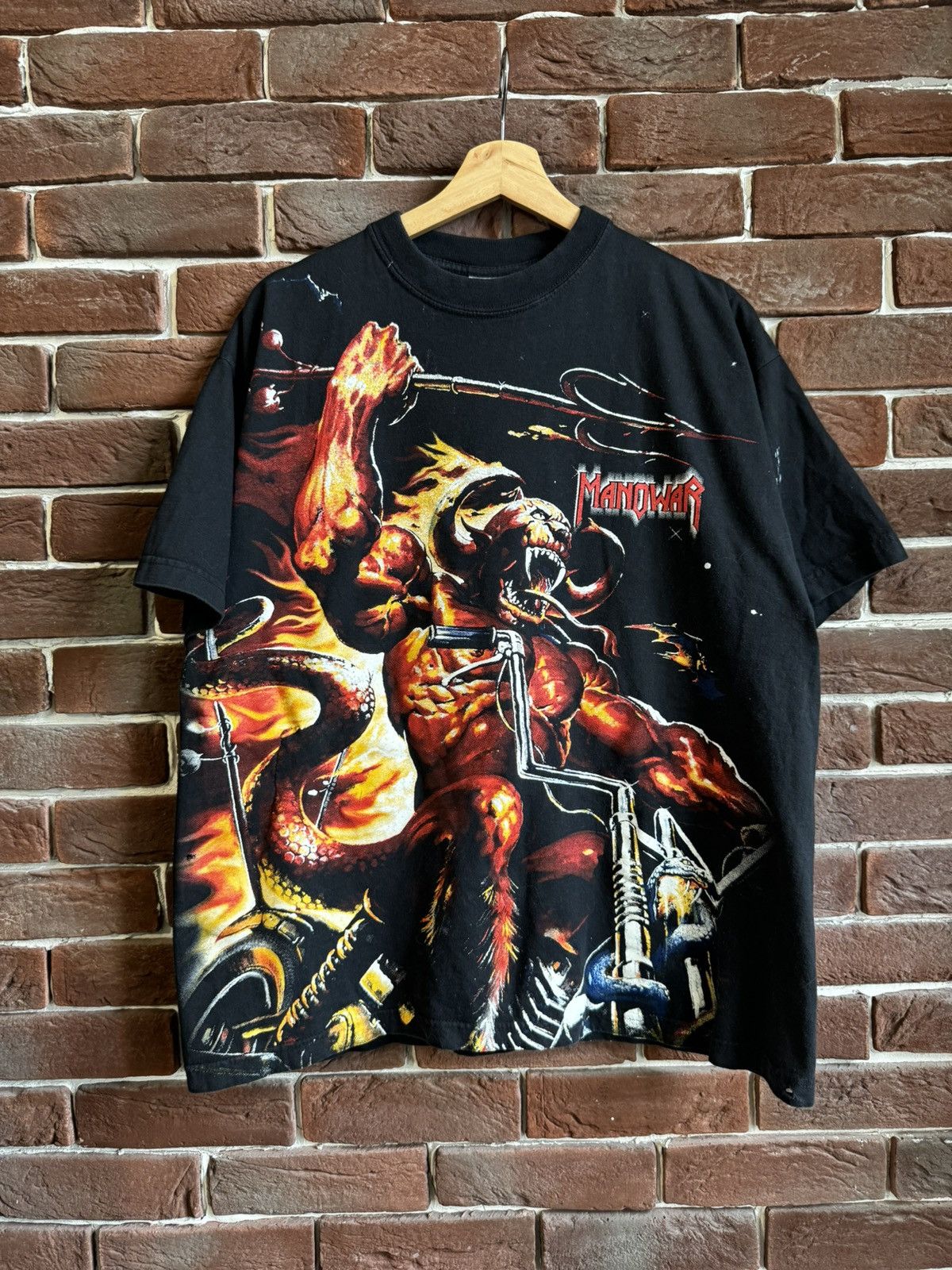 Band Tees RARE VINTAGE MANOWAR 90s Hell Wheels METAL T-SHIRT BAND GRAI Size US XL / EU 56 / 4 - 1 Thumbnail
