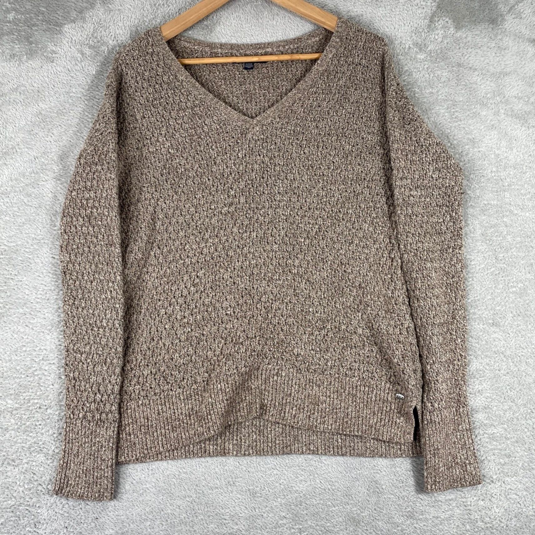 American Eagle Outfitters VINTAGE American Eagle Sweater Womens M Brown V Neck Marled Knit Textured Pullover Size M / US 6-8 / IT 42-44 - 2 Thumbnail