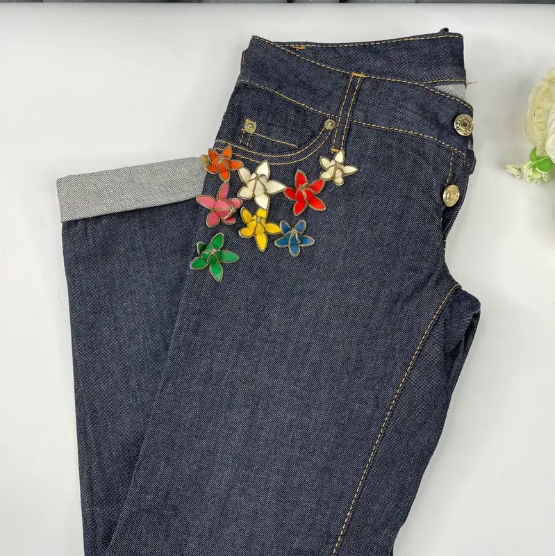 Dsquared2 DSQUARED2 Blue Cotton Women's Jeans with Floral Appliqués 0089 Size 23" - 1 Thumbnail