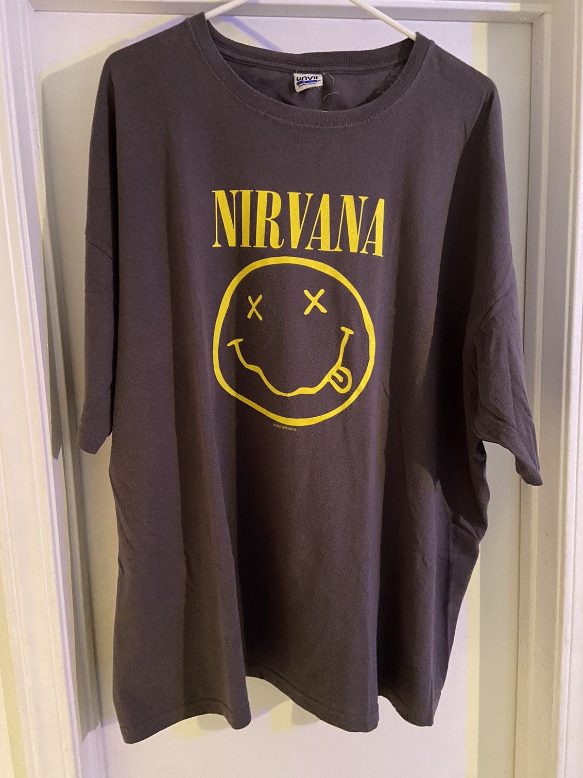 image of Vintage 1992 Nirvana T Shirt Grunge in Charcoal Black, Men's (Size 2XL)