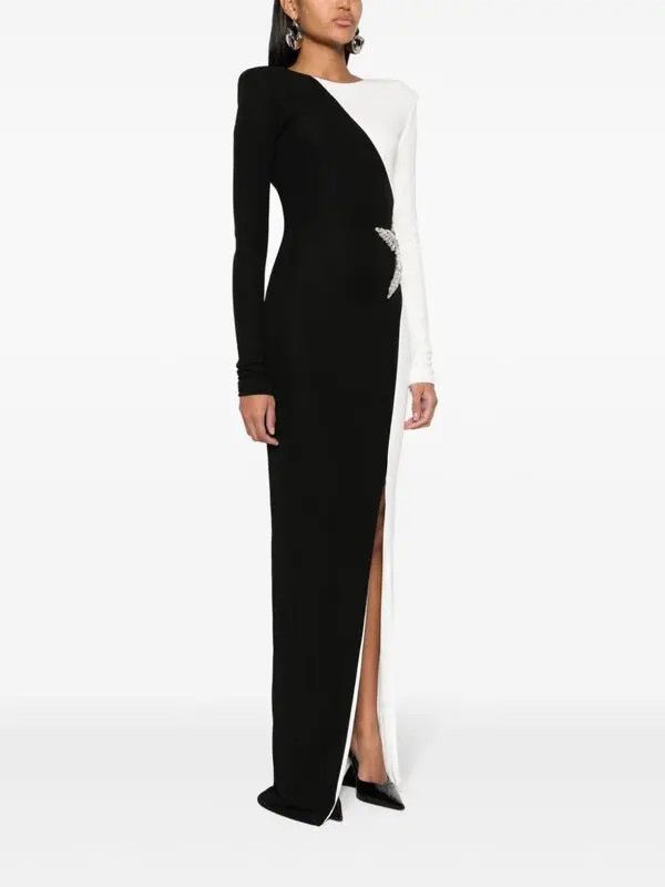 Balmain o1s1wg110825 Crystal Embellished Gown in Black/White Size L / US 10 / IT 46 - 3 Thumbnail
