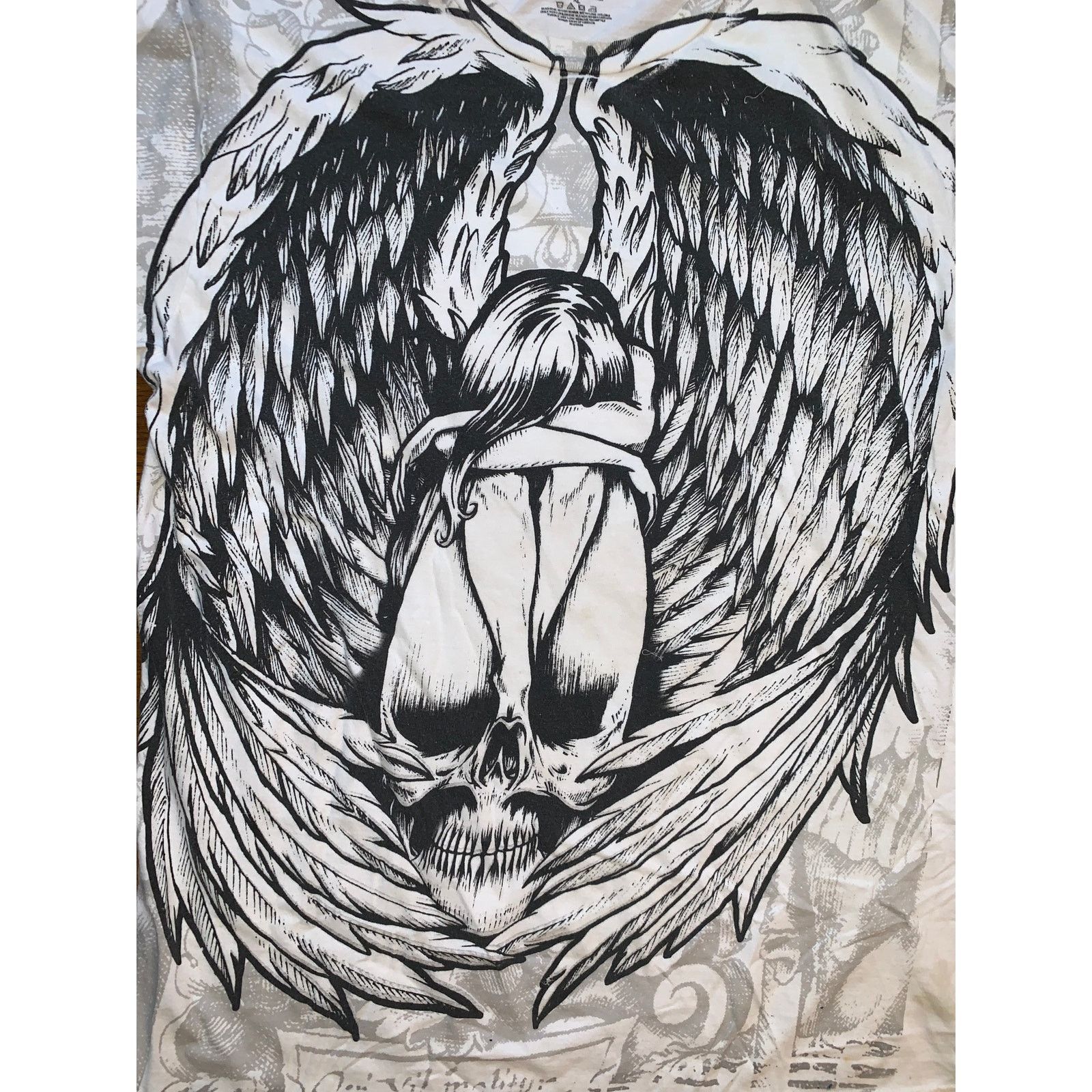 Carbon Carbon Angel Wings Skull Tee XL Gothic Biker Graphic Shirt Size US XL / EU 56 / 4 - 2 Thumbnail