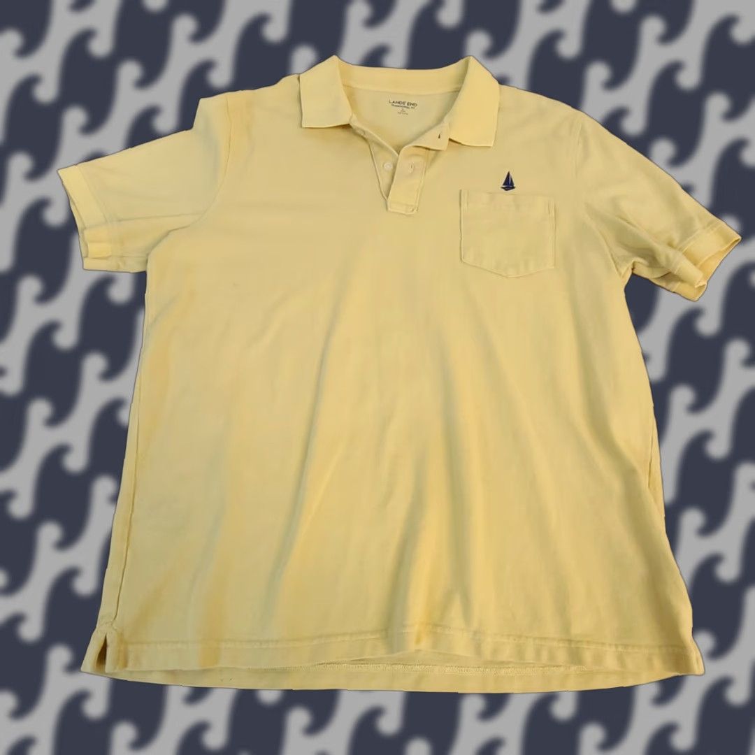 Lands' End Lands' End Mens Polo Shirt Short Sleeve Yellow L Large Traditional Fit Buttoned Shirt Size US L / EU 52-54 / 3 - 1 Thumbnail