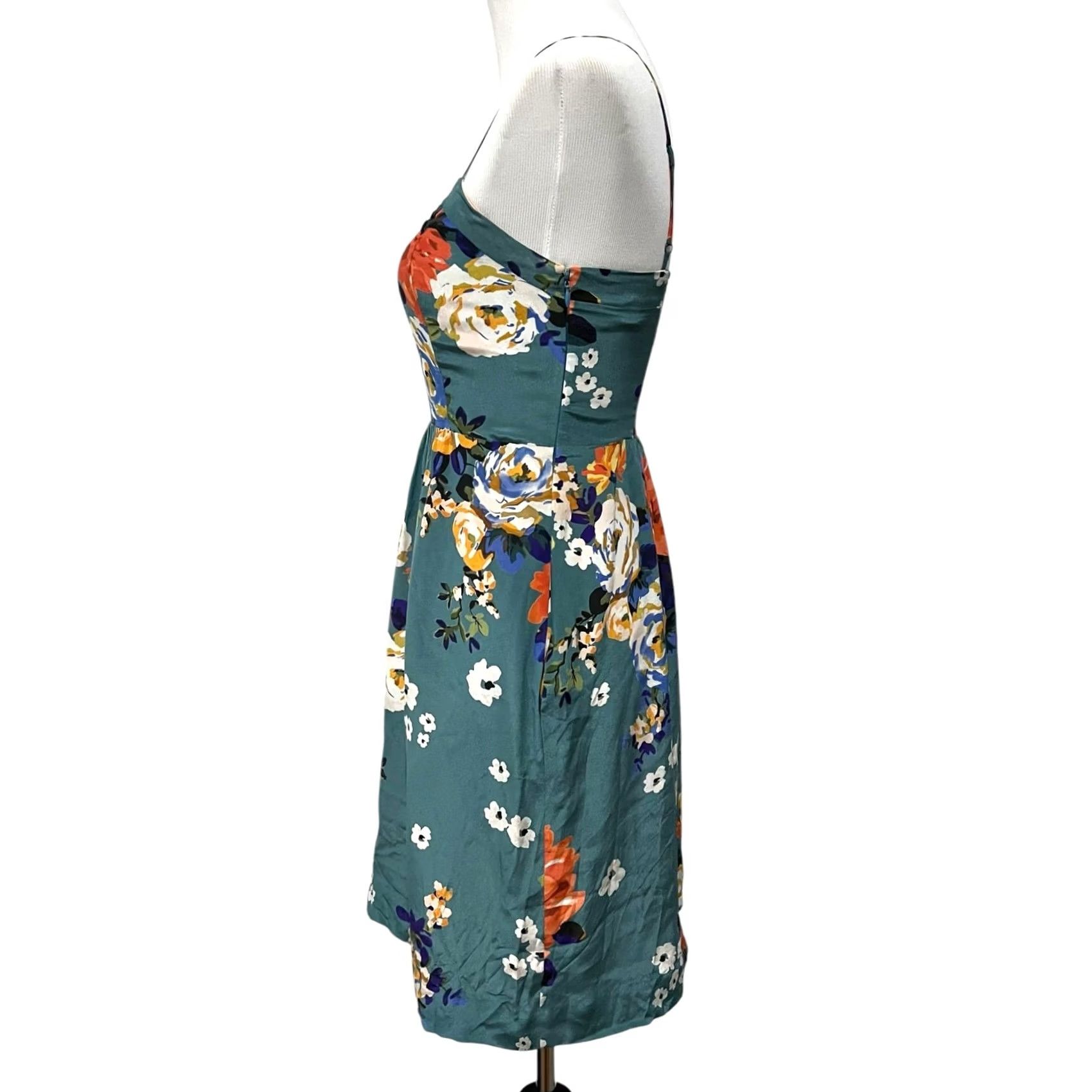 Vintage Moulinette Soeurs Silk Slip Dress Spaghetti Straps Green Floral w/ Pockets Sz 2 Size XS / US 0-2 / IT 36-38 - 5 Thumbnail