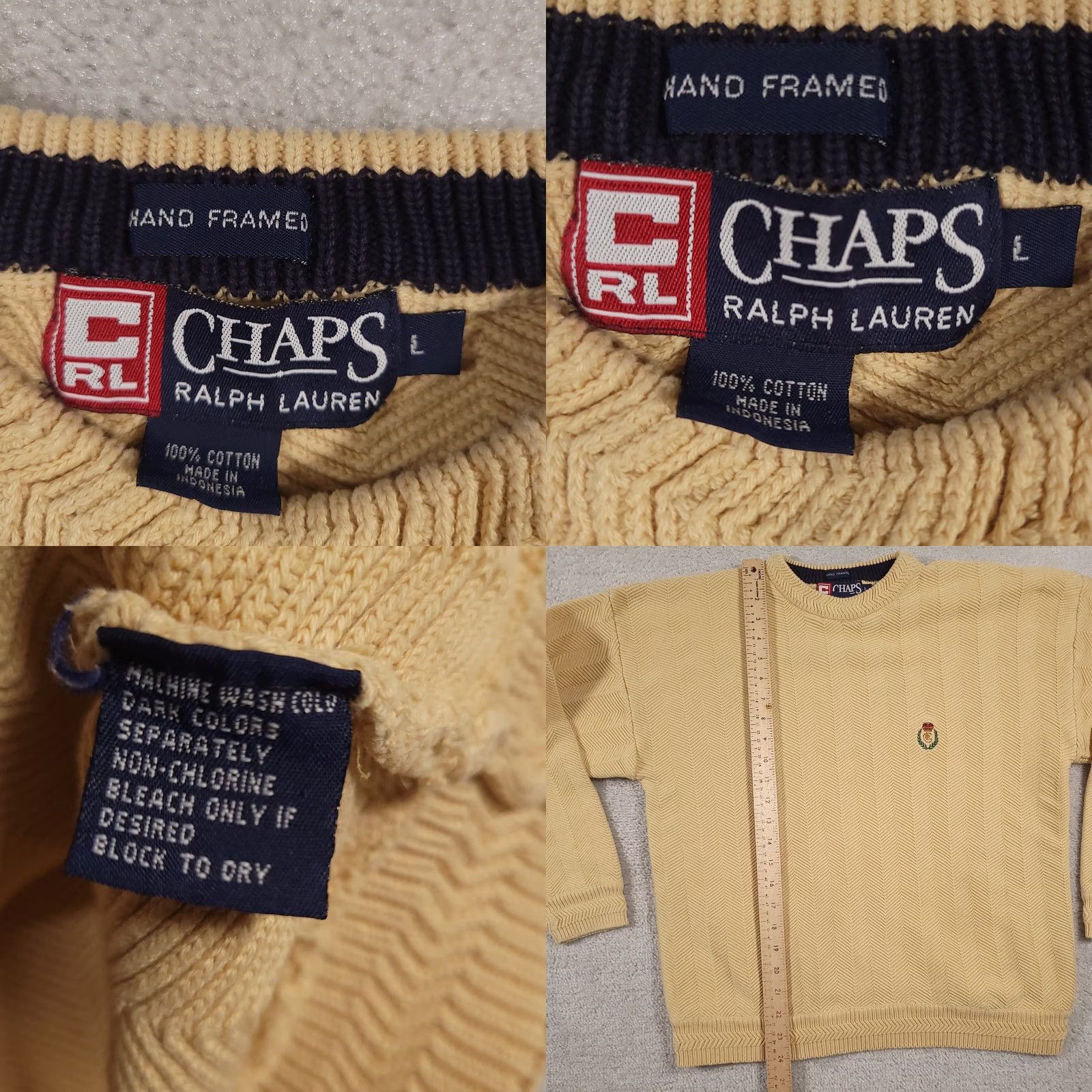 Chaps Chaps Ralph Lauren Sweater Mens Large Yellow Crest Emblem Cotton Knit Pullover Size US L / EU 52-54 / 3 - 8 Thumbnail