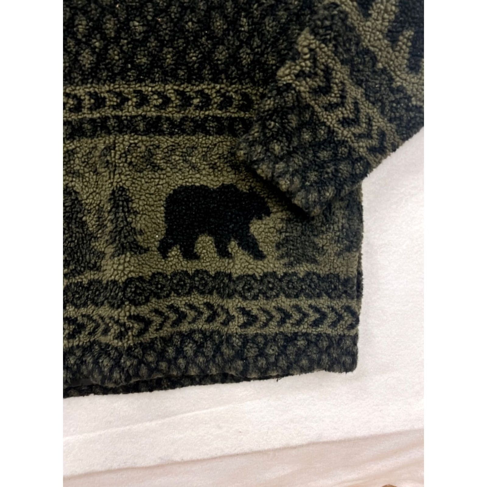 Vintage Womens XL Pullover Shirt, Forest-Themed Sherpa Quarter-Zip, Green, Fleece, Bear/Tree Pattern, Casual Winter Wear Size XL / US 12-14 / IT 48-50 - 3 Thumbnail