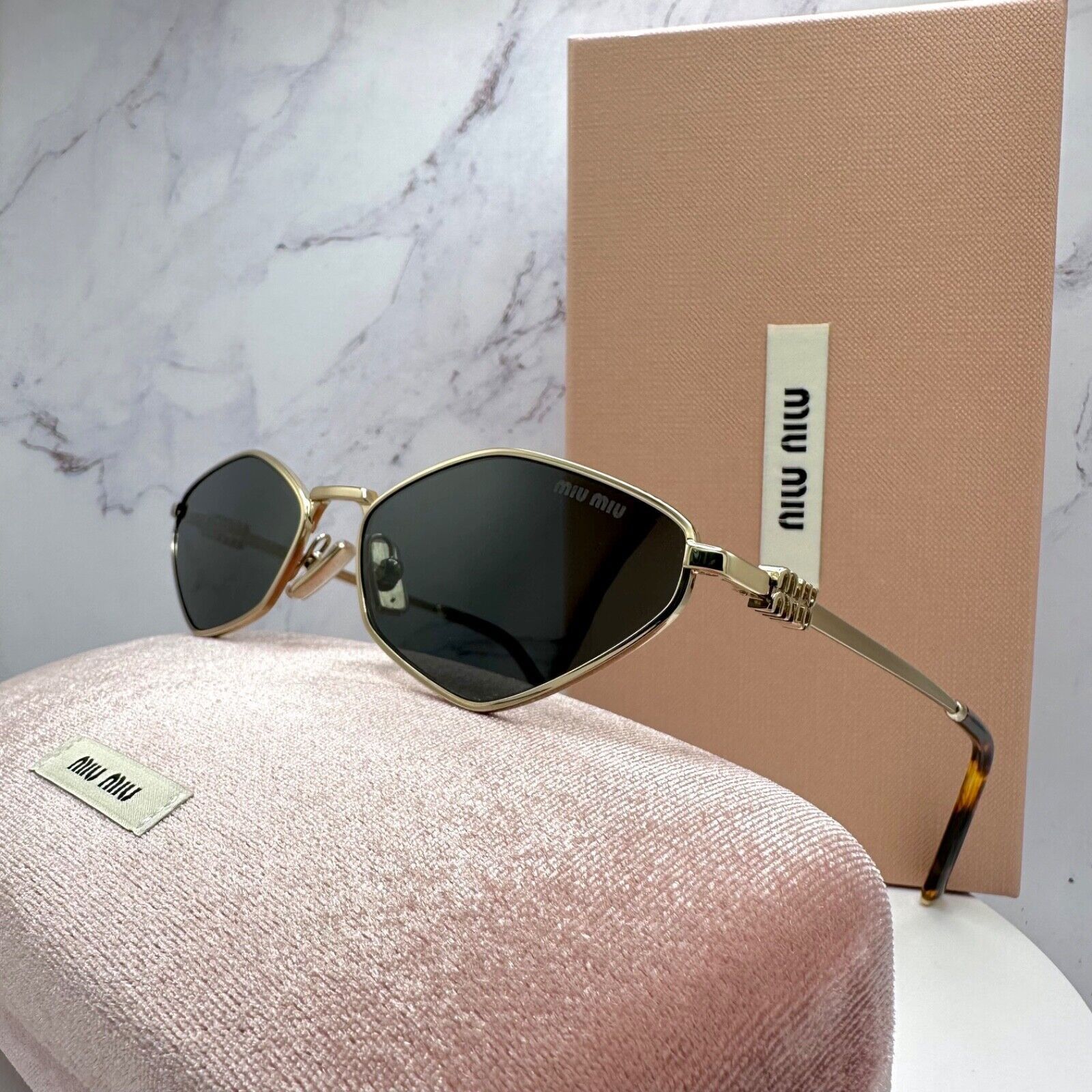 Miu Miu New MIU MIU Runway Hexagon Gold Metal Sunglasses Logo Size ONE SIZE - 5 Thumbnail