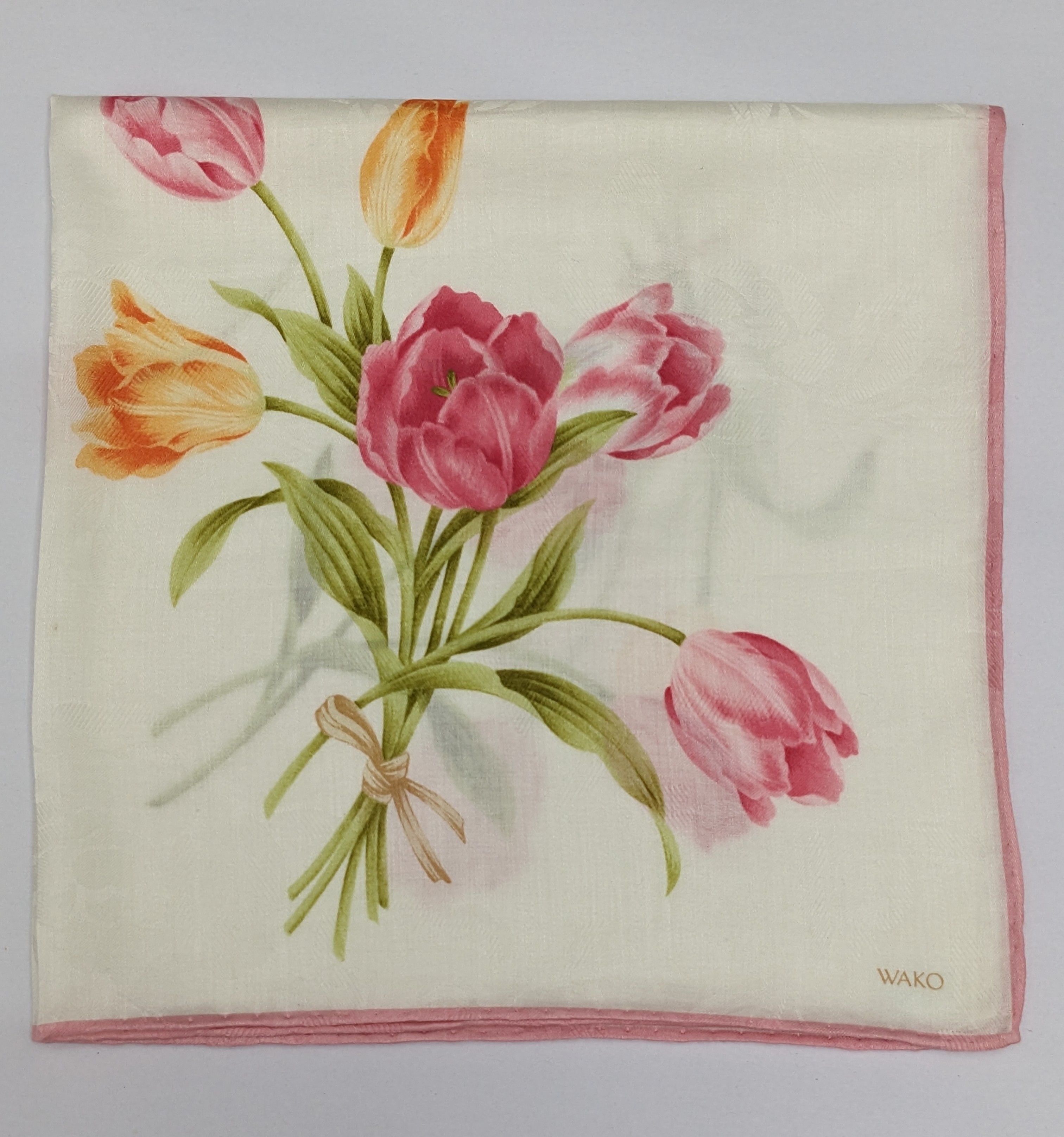 Japanese Brand WAKO Ginza Handkerchief Pink Yellow Tulip Flower Size ONE SIZE - 1 Thumbnail
