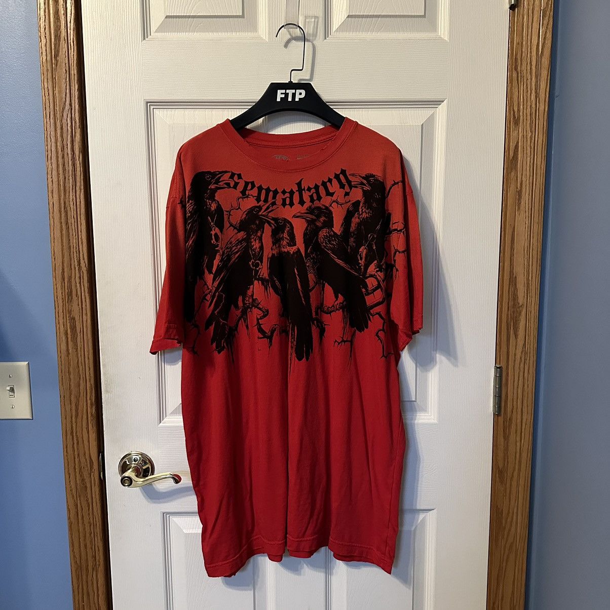 image of Size 3Xl - Affliction Sematary Crows Red Potassium Spray Top, Men's