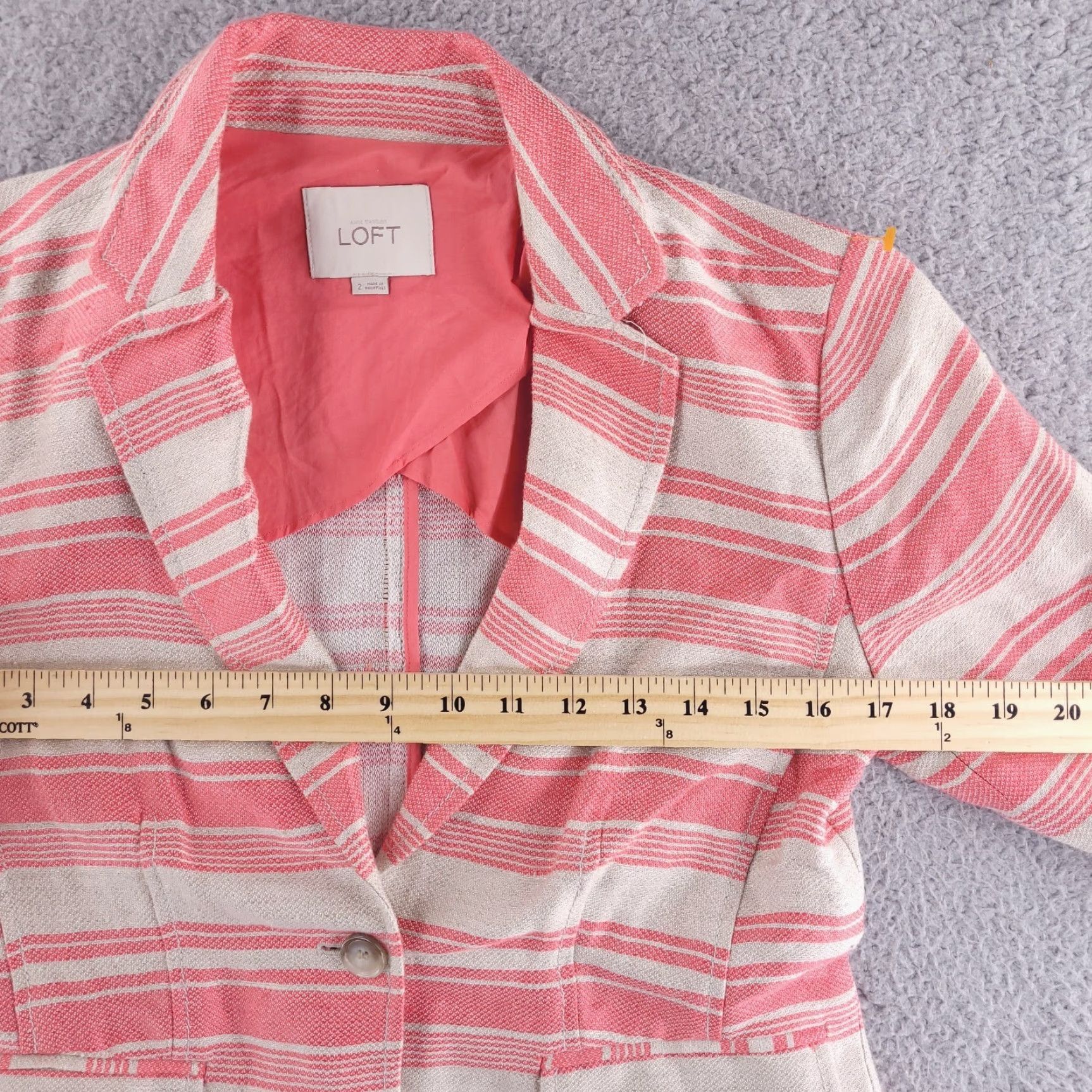 Ann Taylor Ann Taylor LOFT jacket Womens Size 2 Linen Blend Blazer Beige Stripe Pink Mango Bluff Beige Linen Blend Striped Jacket Women's Size 2 Size XS / US 0-2 / IT 36-38 - 5 Thumbnail