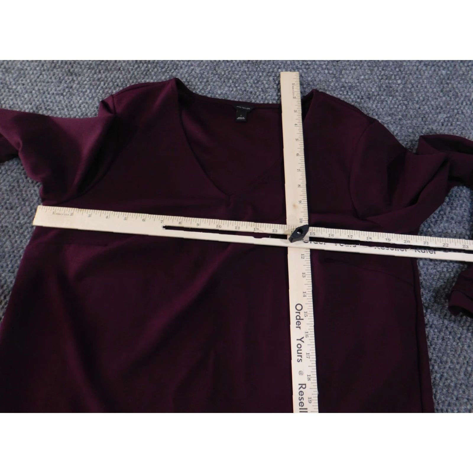 Ann Taylor VINTAGE Ann Taylor Shirt Womens Large Burgundy V Neck Bell Sleeve Ruffle Cuffs Stretch Size L / US 10 / IT 46 - 5 Thumbnail