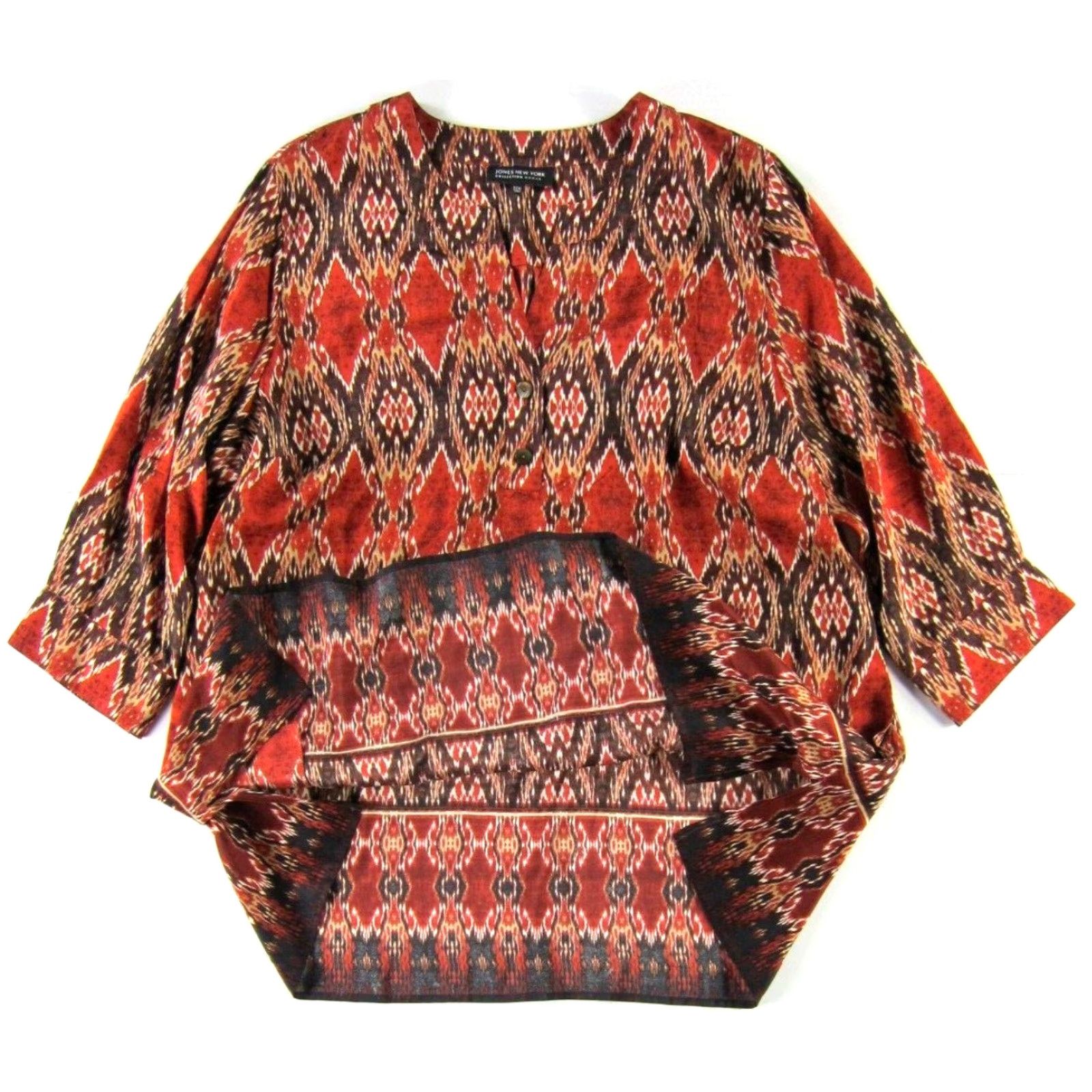 Jones New York Jones New York Collection Blouse 22W 3/4 Sleeve Tunic Silk Orange Pocket V-Neck Pullover Women Size 3XL / US 20-22 - 5 Thumbnail