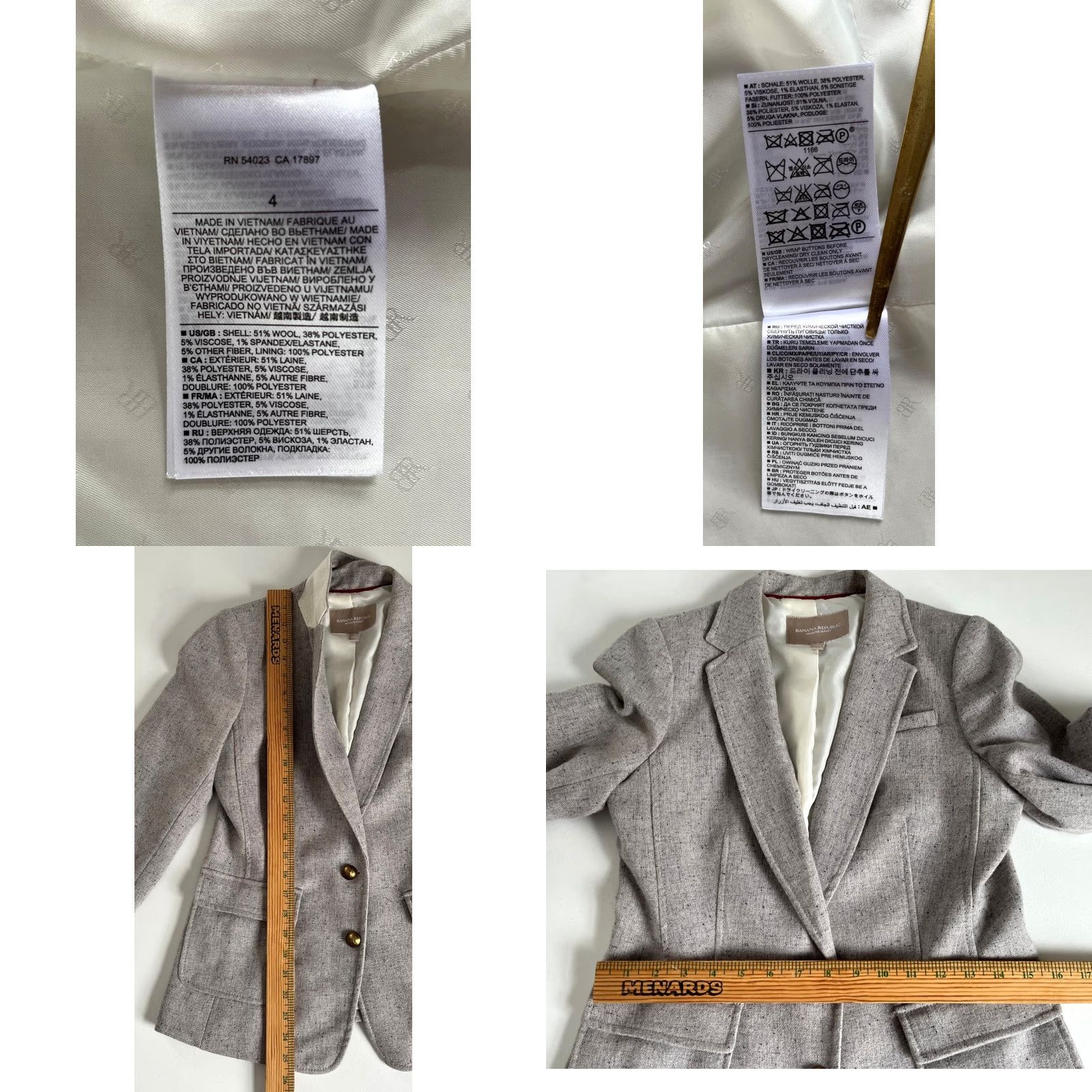 Banana Republic VINTAGE Banana Republic Blazer Jacket Women’s Wool Blend Sz 4 Gray Elbow Patches 2000s Hacking Size S / US 4 / IT 40 - 9 Thumbnail